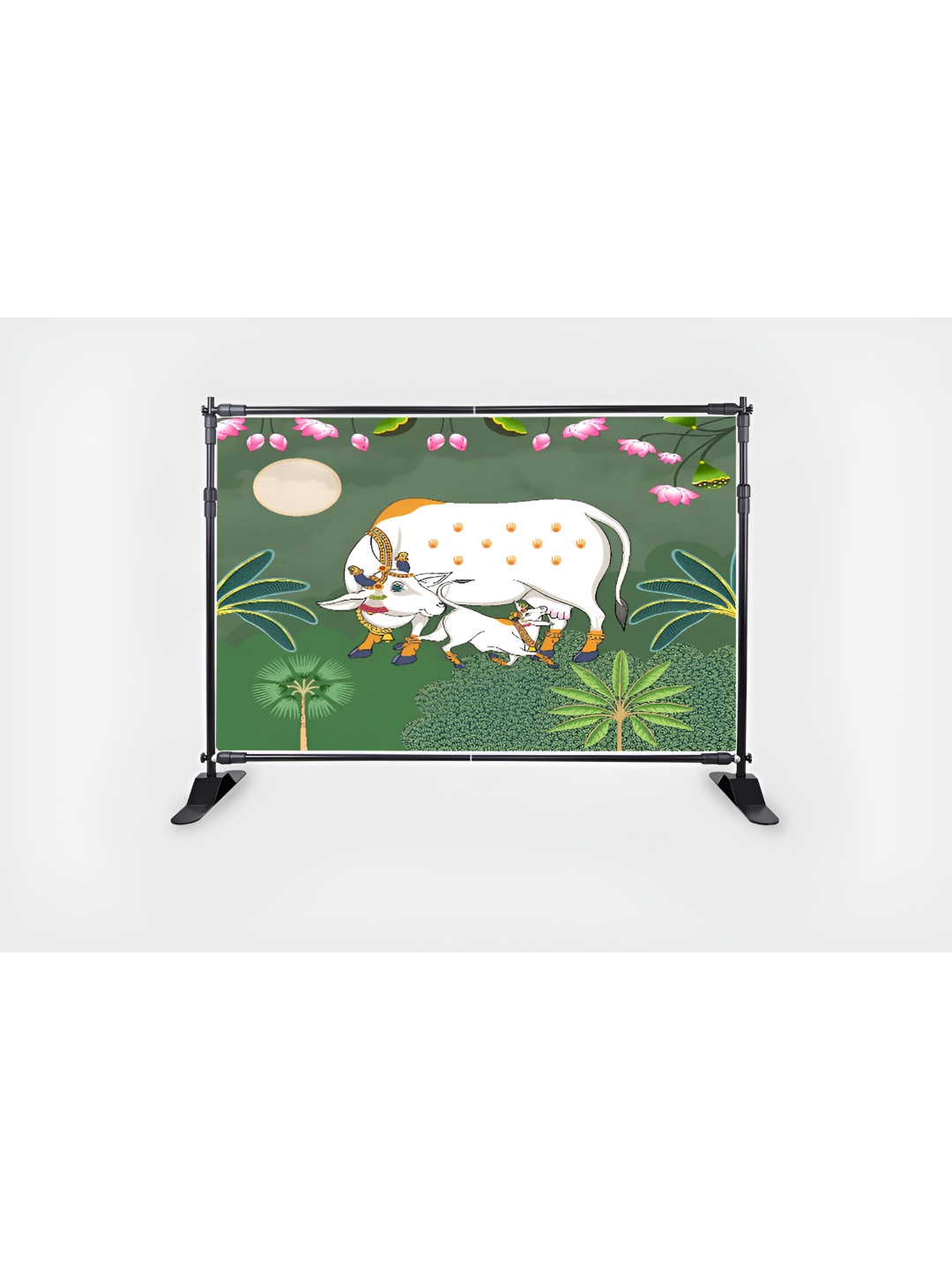 Backdropon Green & White Holy Cow Kamdhenu Divine Pichwai Design Tapestry