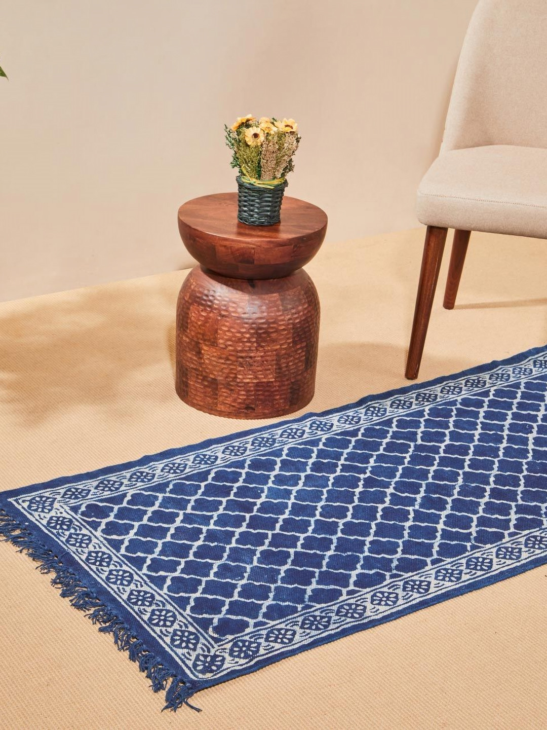 Fabindia Kyra Dabu Blue & White Ethnic Motifs Printed Runner