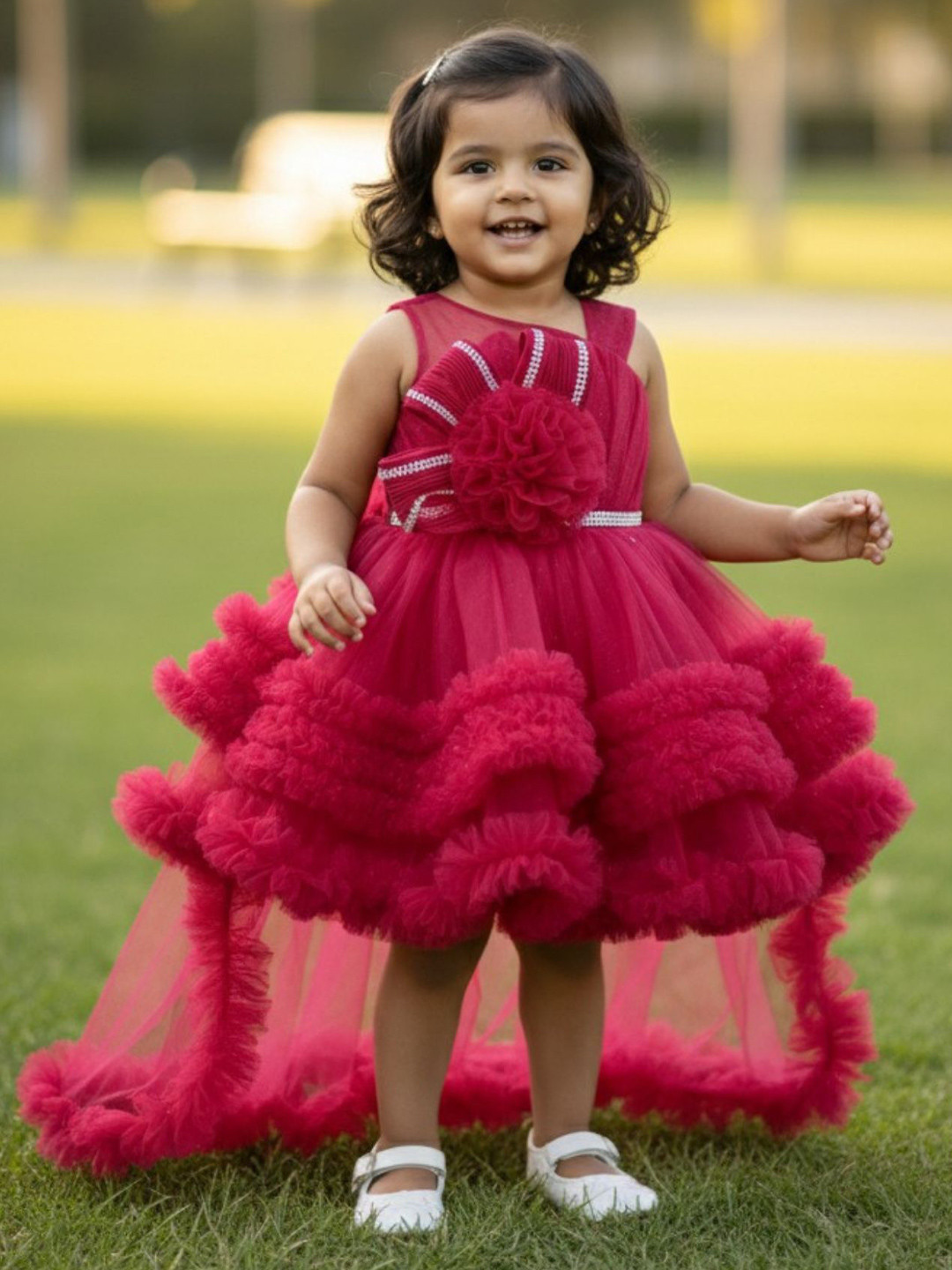 Lagorii Girls Embellished Party Frock with Ruffled Net Fit & Flare Dress