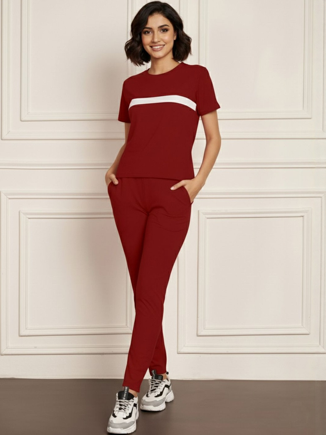 Moda Rapido Women Cotton Blend Front Taped Tracksuit