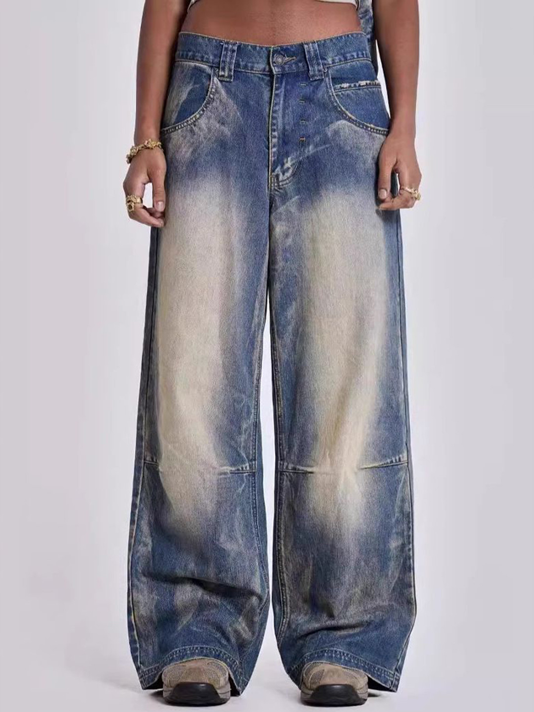 KUNDAN FAB Women Wide Leg Mid-Rise Heavy Fade Jeans