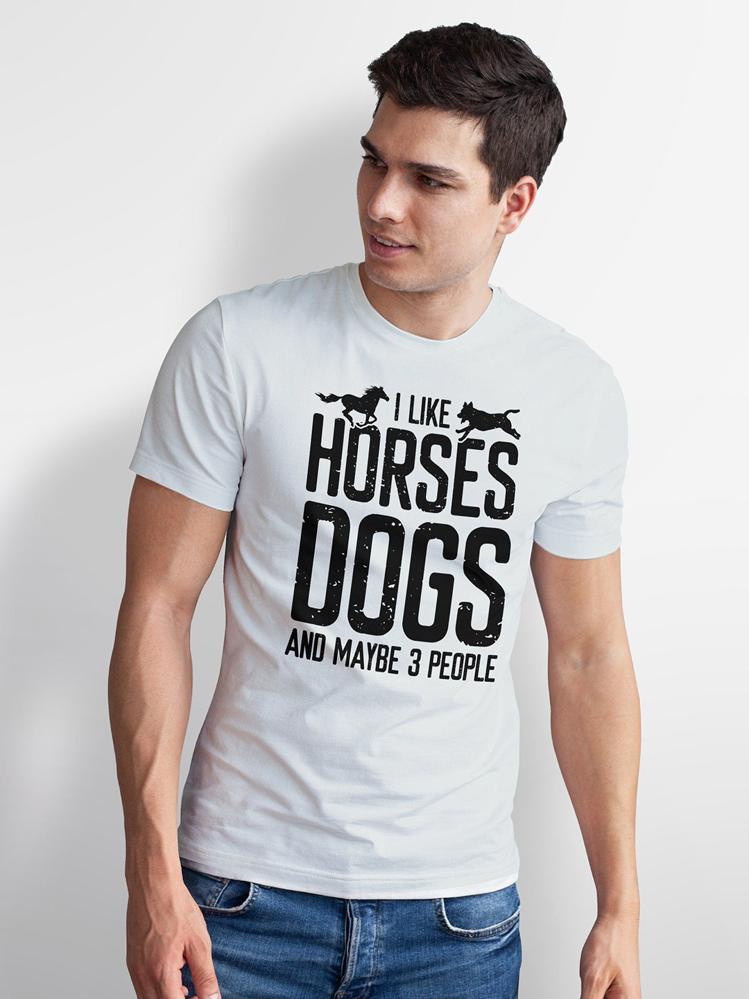 Seekbuylove Men Bio Finish Horse And Dog Lover Round Neck Pure Cotton T-shirt