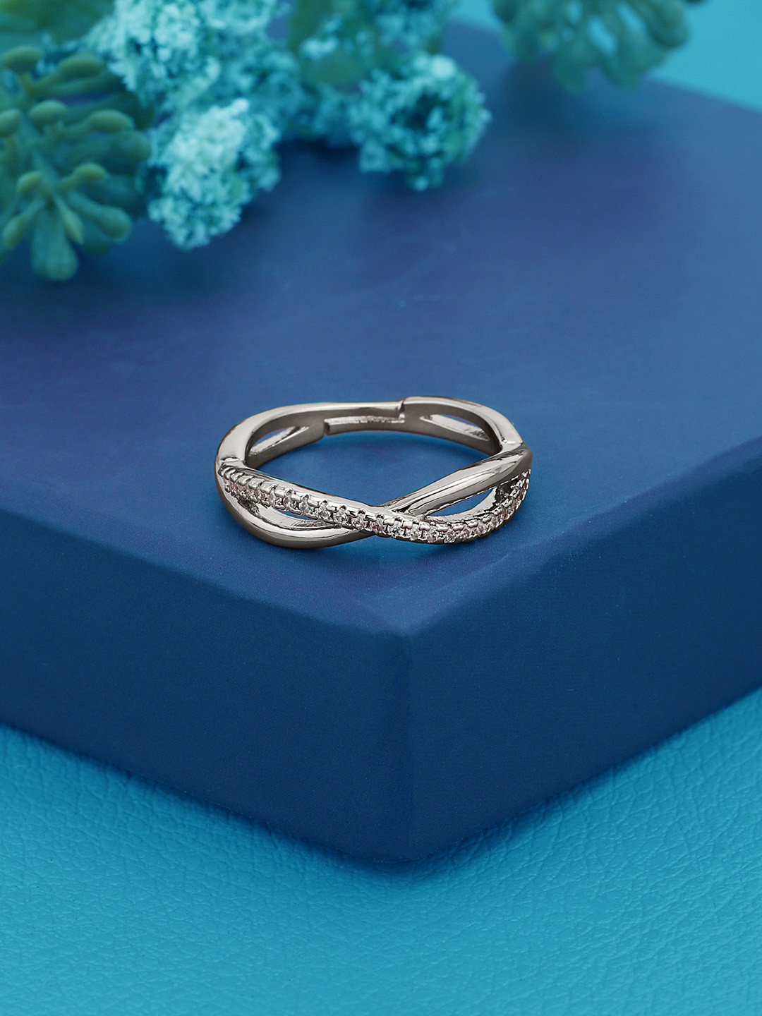 Carlton London Silver Plated CZ Infinity Adjustable Ring