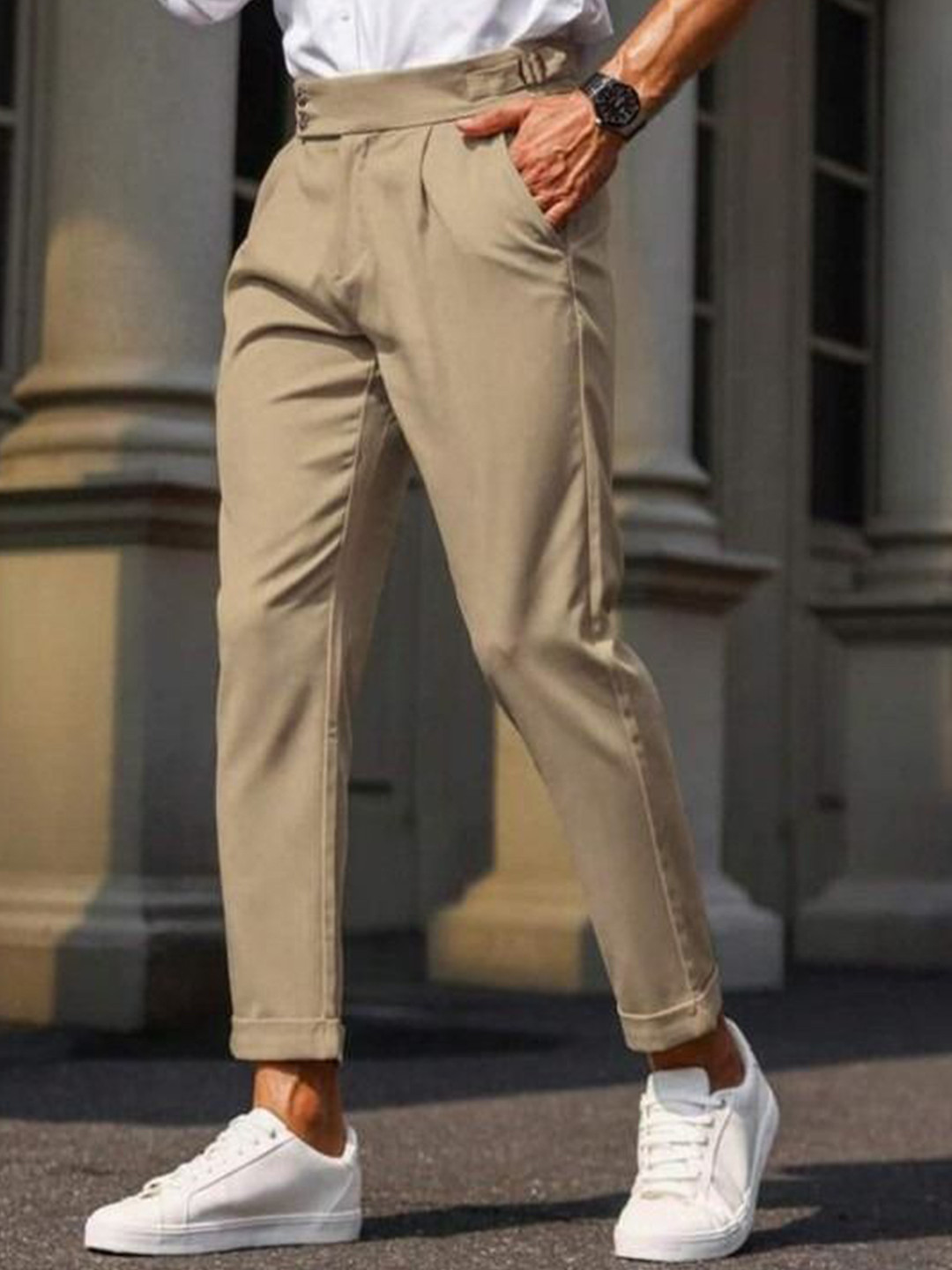 BROADSTAR Men Smart Slim Fit Easy Wash Pleated Trousers
