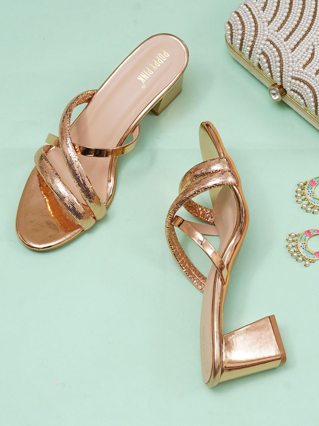 POPPYPINK Party 3 inches Western Embellished Block Sandals