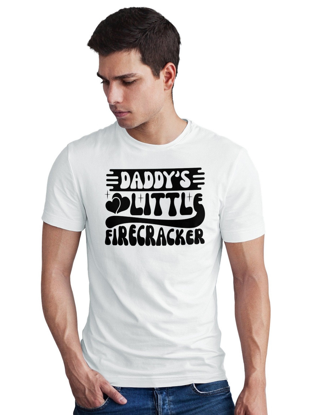 Seekbuylove Men Bio Finish Daddy'S Little Firecracker Round Neck Pure Cotton T-shirt