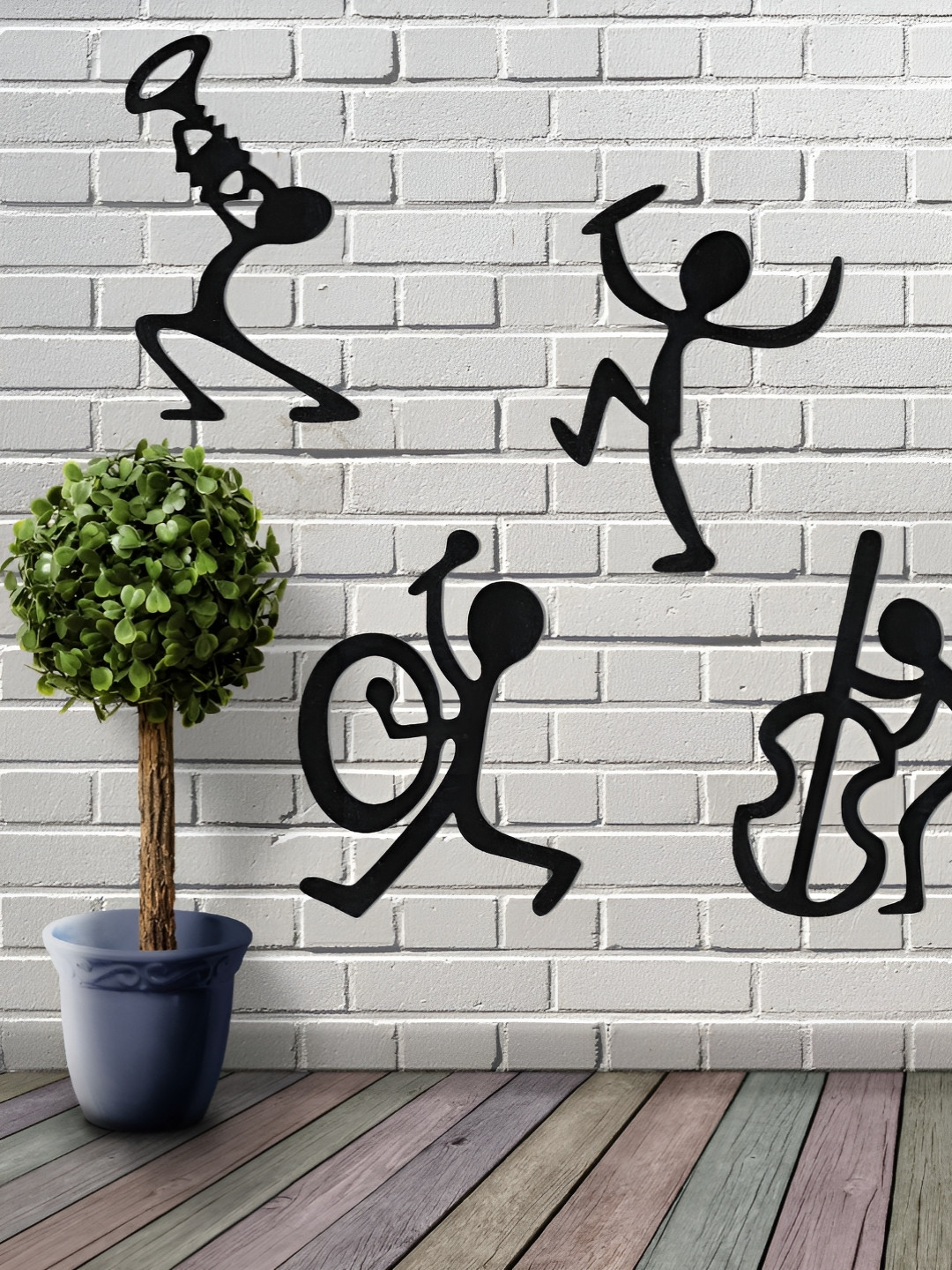 GloShvi Set Of 5 Black Wooden Jazz Band Silhouette Musicians Wall Decor