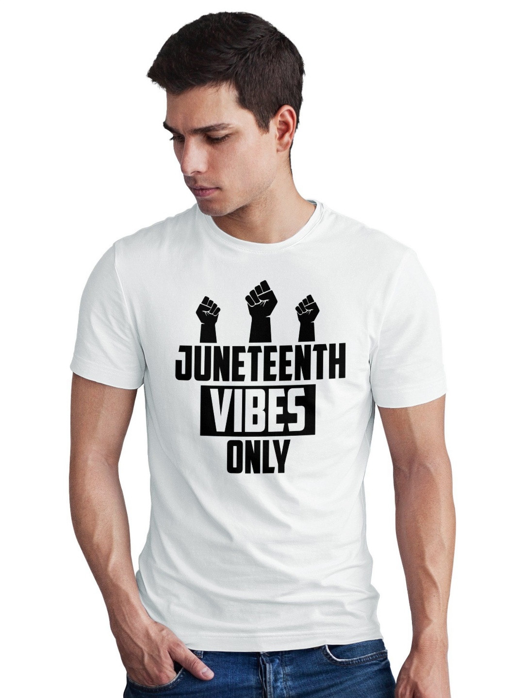 Seekbuylove Men Bio Finish Juneteenth Vibes Only Round Neck Pure Cotton T-shirt