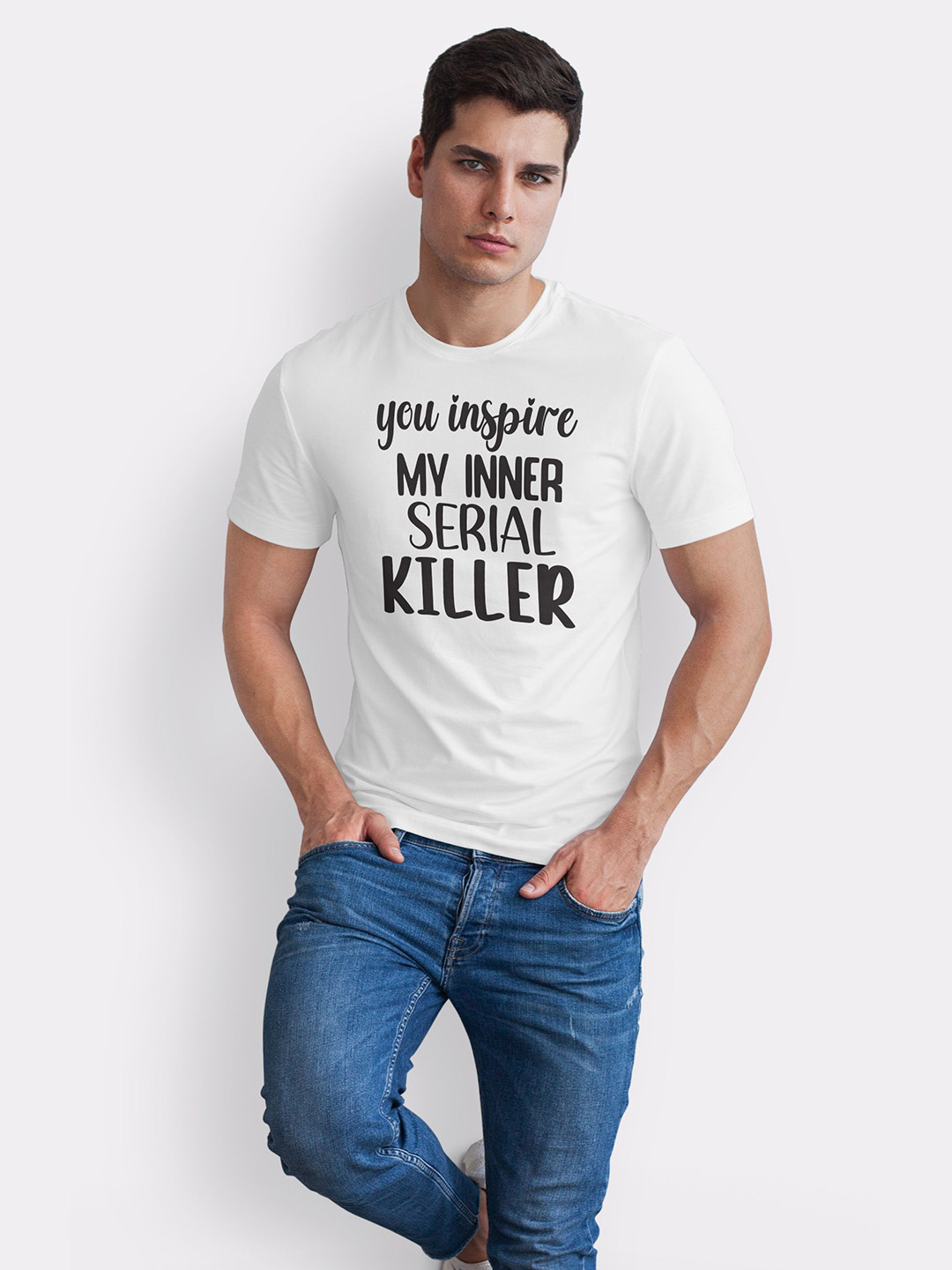 Seekbuylove Men Bio Finish Inner Serial Killer Round Neck Pure Cotton T-shirt