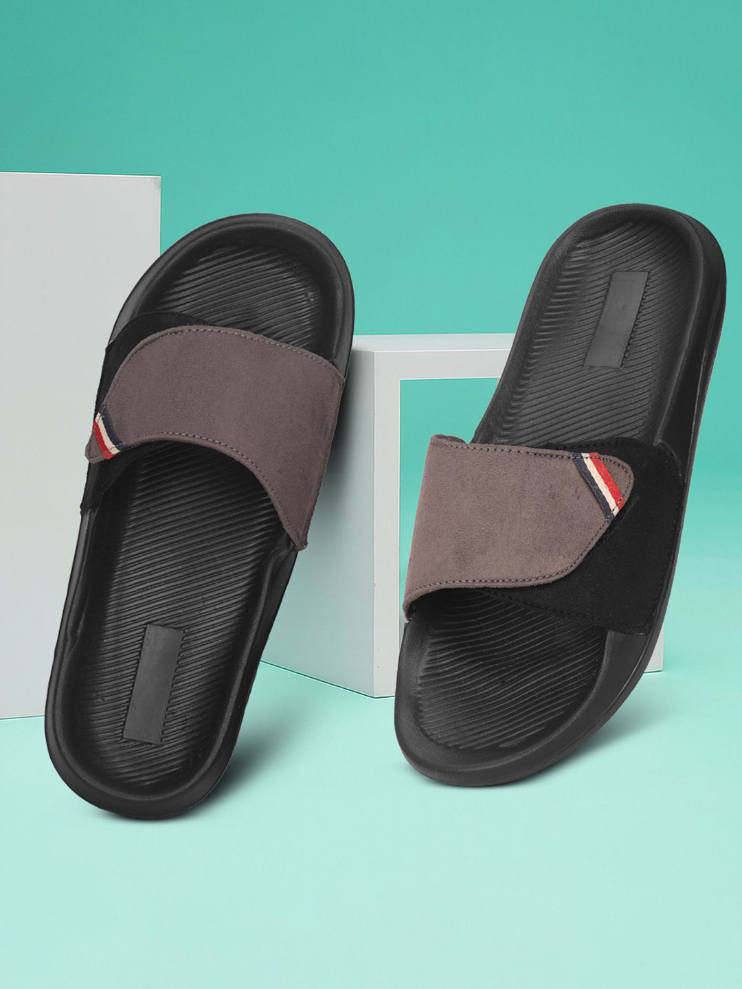PERY PAO Men Sliders Flip Flops With Velcro Closure