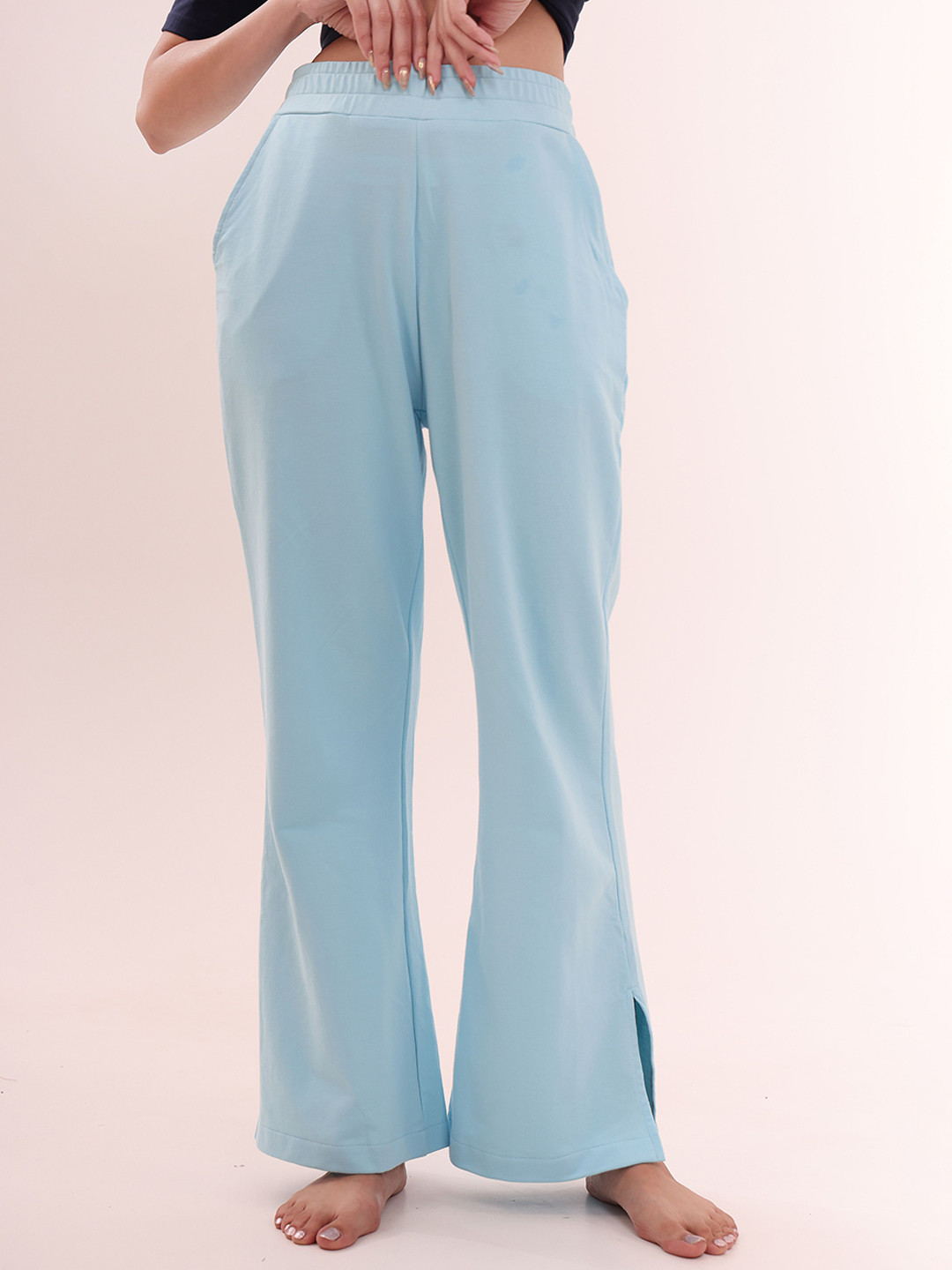 NAP STORY Women Flared Side Slit Cotton Lounge Pants