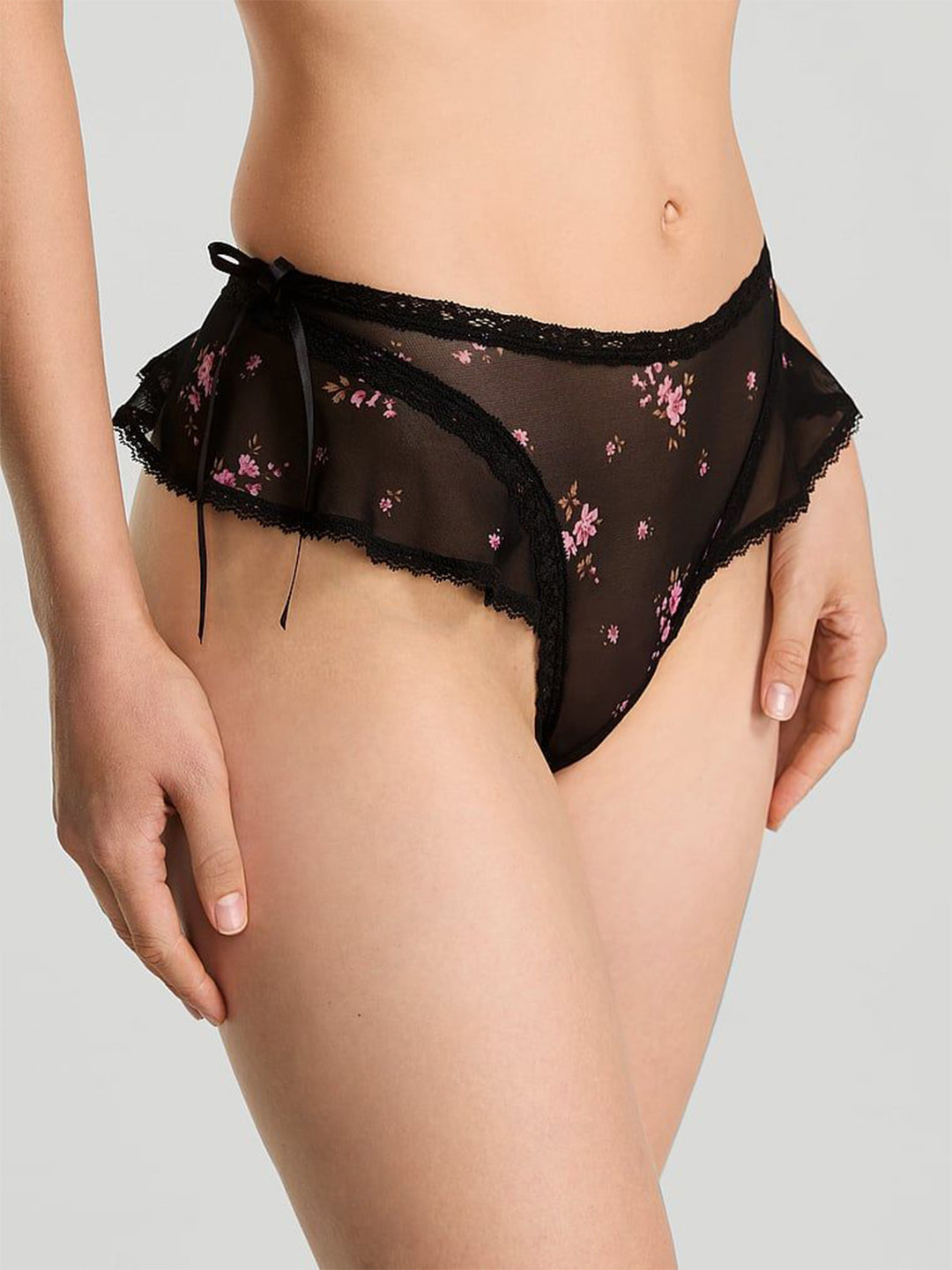 Victoria's Secret Floral Printed Low-Rise Dream Angels Sheer Thong Panty