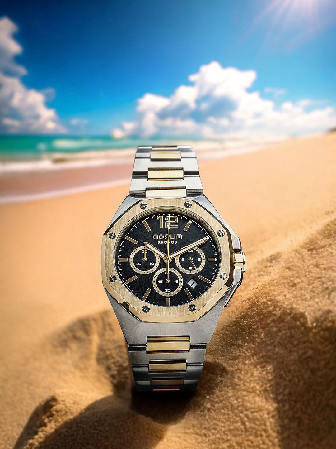 QORUM INDIA Men Embellished Bracelet Style Straps Analogue Chronograph Watch G132 Kronos