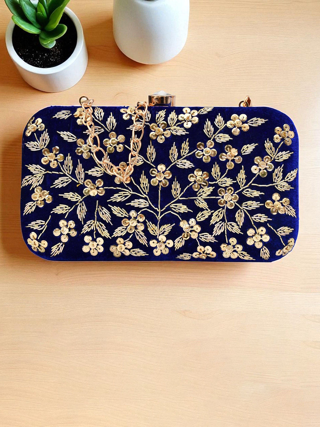 FOR THE BEAUTIFUL YOU Embellished Shoulder Strap Velvet Box Clutch