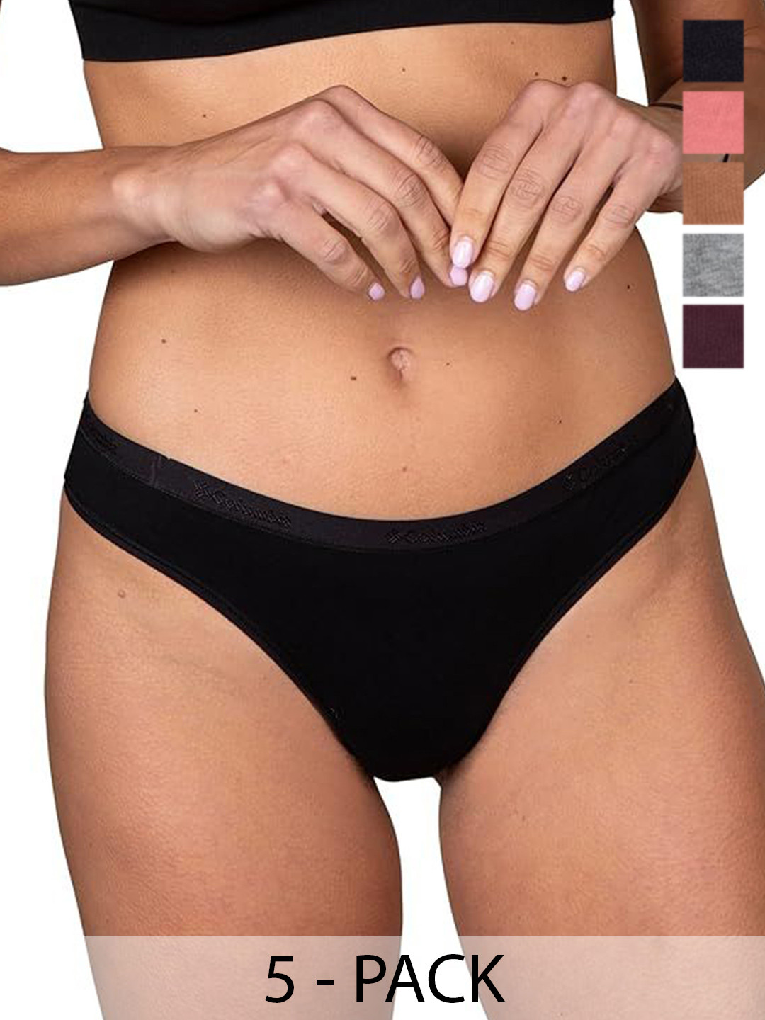 Columbia Women Pack Of 5 Mid-Rise 4-Way Stretch Thongs Briefs