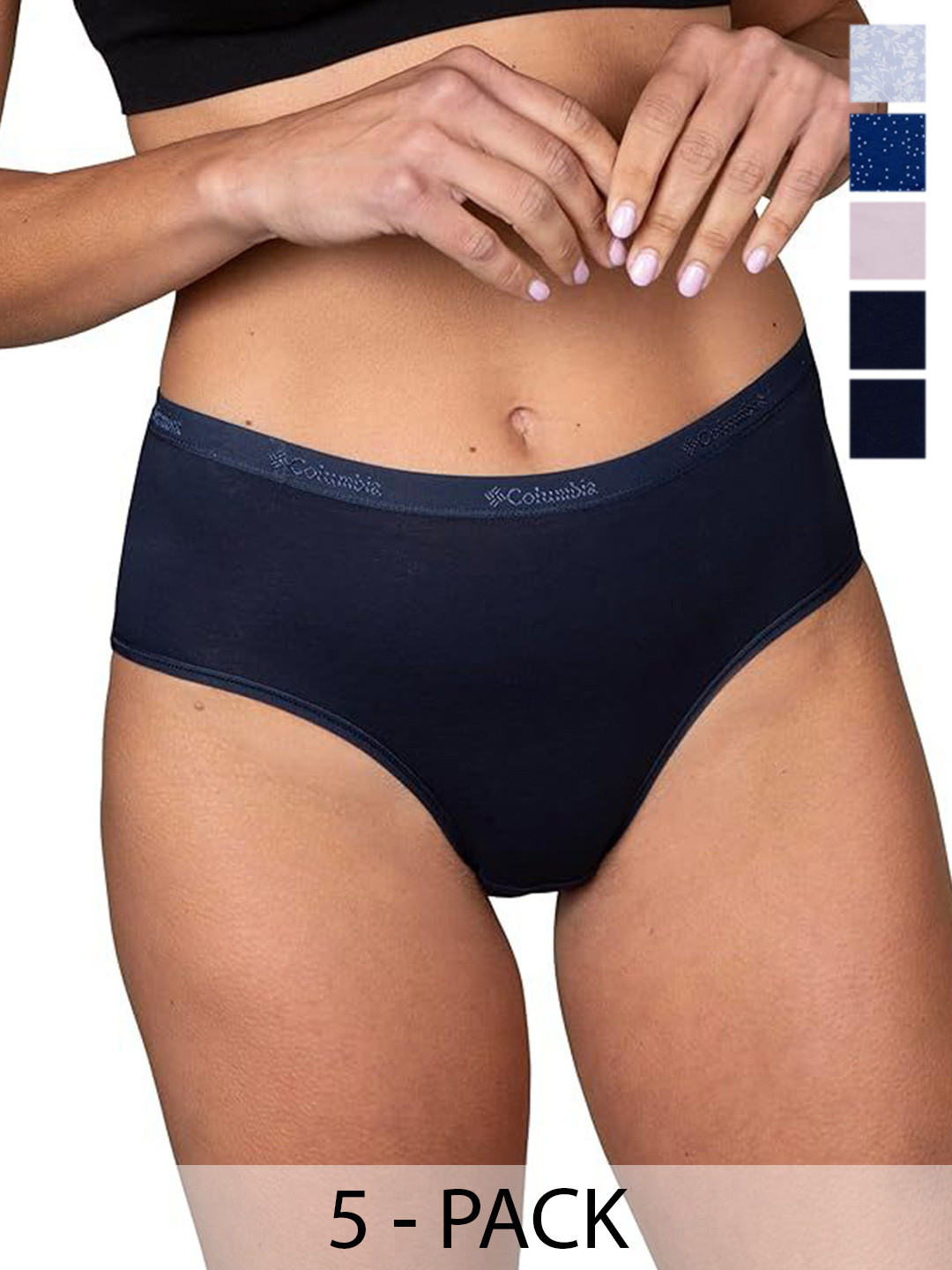 Columbia Women Pack Of 5 Solid Mid-Rise 4 Way Stretch Bikini Briefs