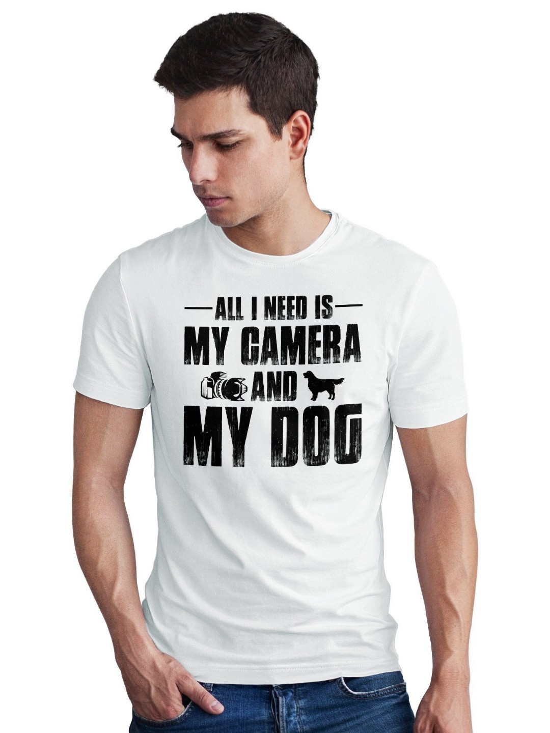Seekbuylove Men Bio Finish Camera And Dog Round Neck Pure Cotton T-shirt