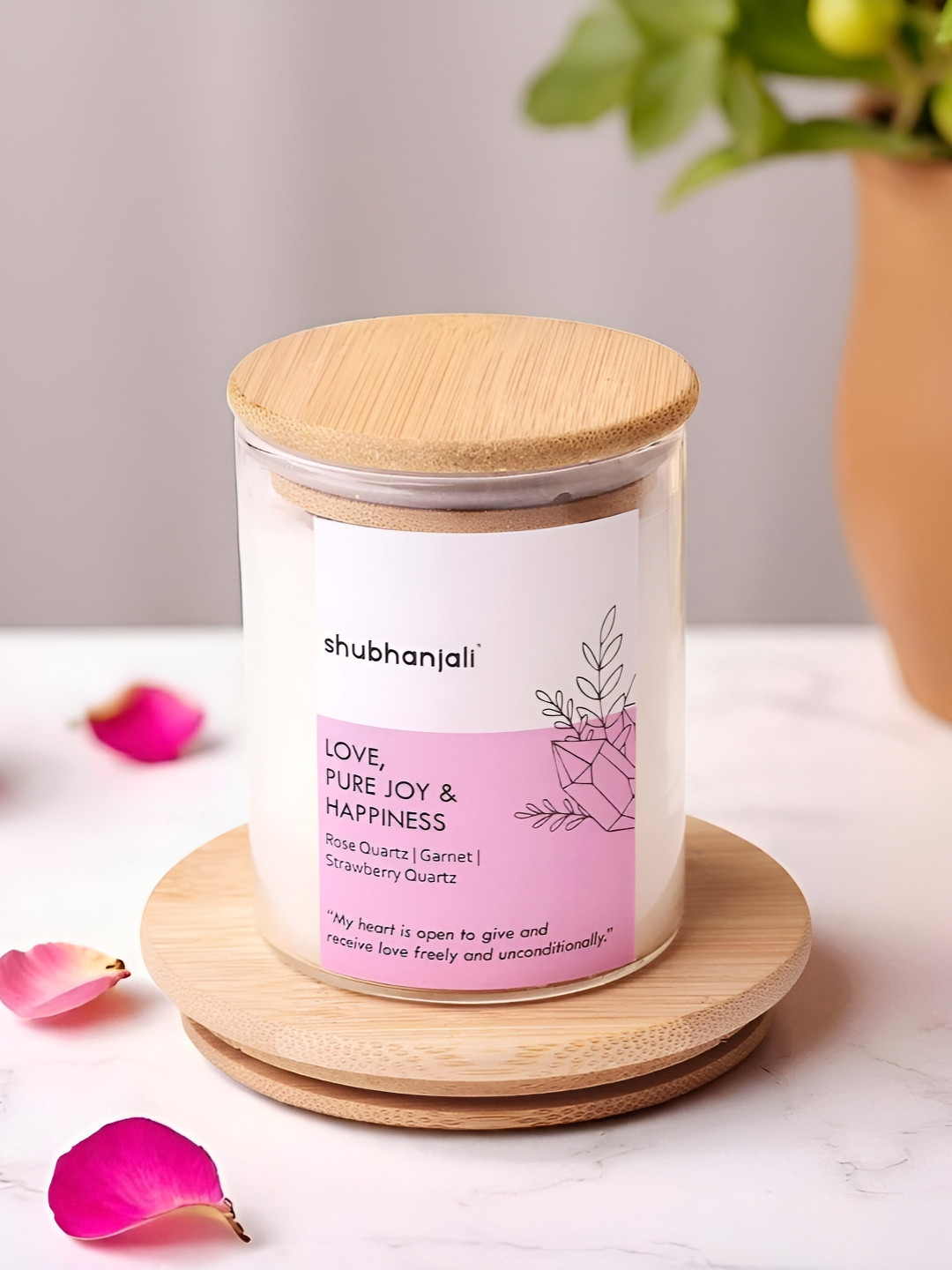Shubhanjali Love & Relationships Jar Candle With Healing Crystals Jar Candle