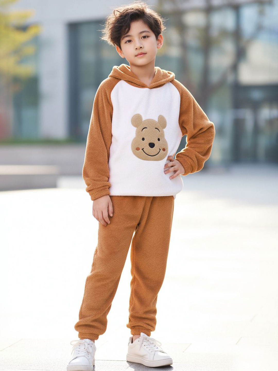 Uttam Boys Self Design Hooded Woollen Sweatshirt With Jogger