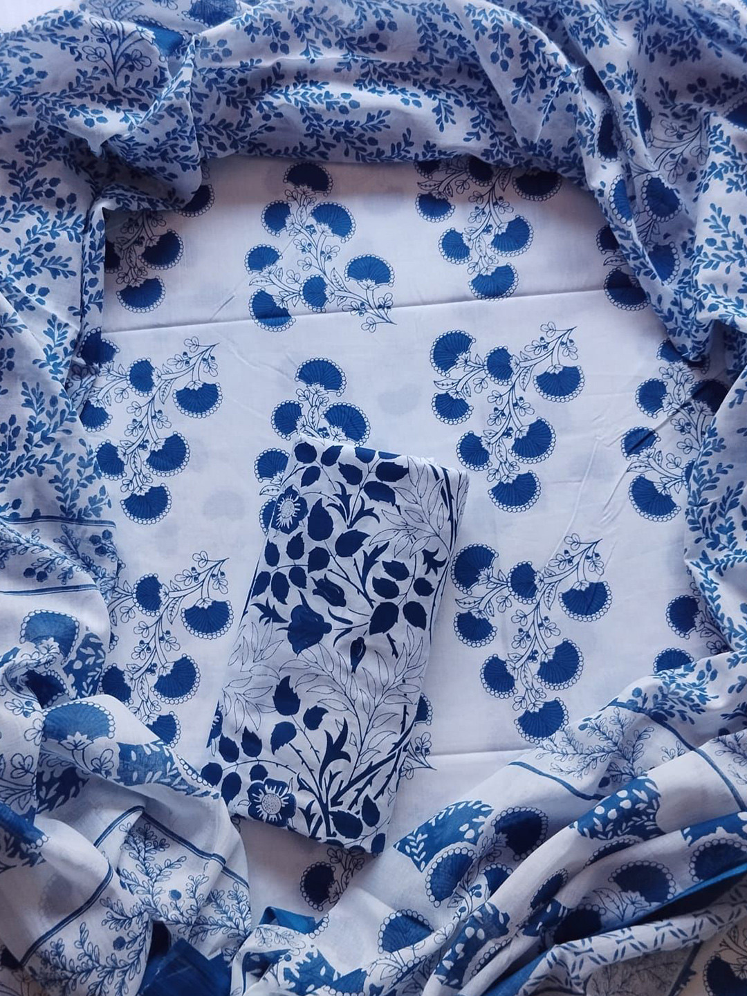 Khatri Creations Floral Block Printed Cotton Unstitched Dress Material