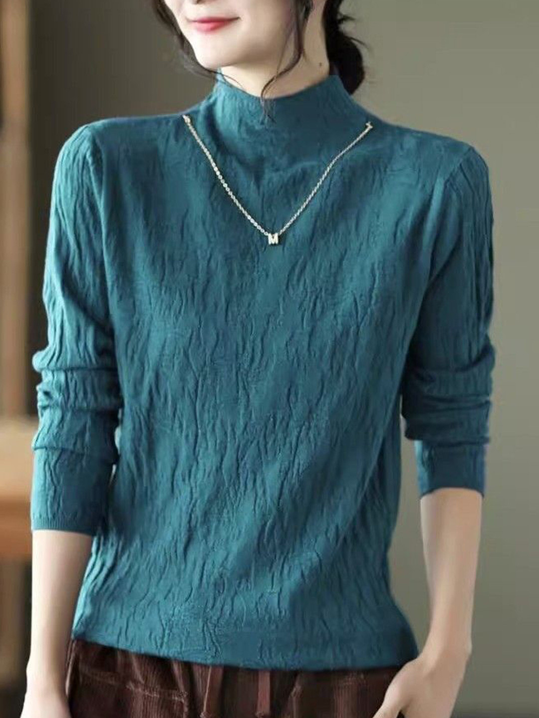 StyleCast Textured Mock Neck Long Sleeve Pullover