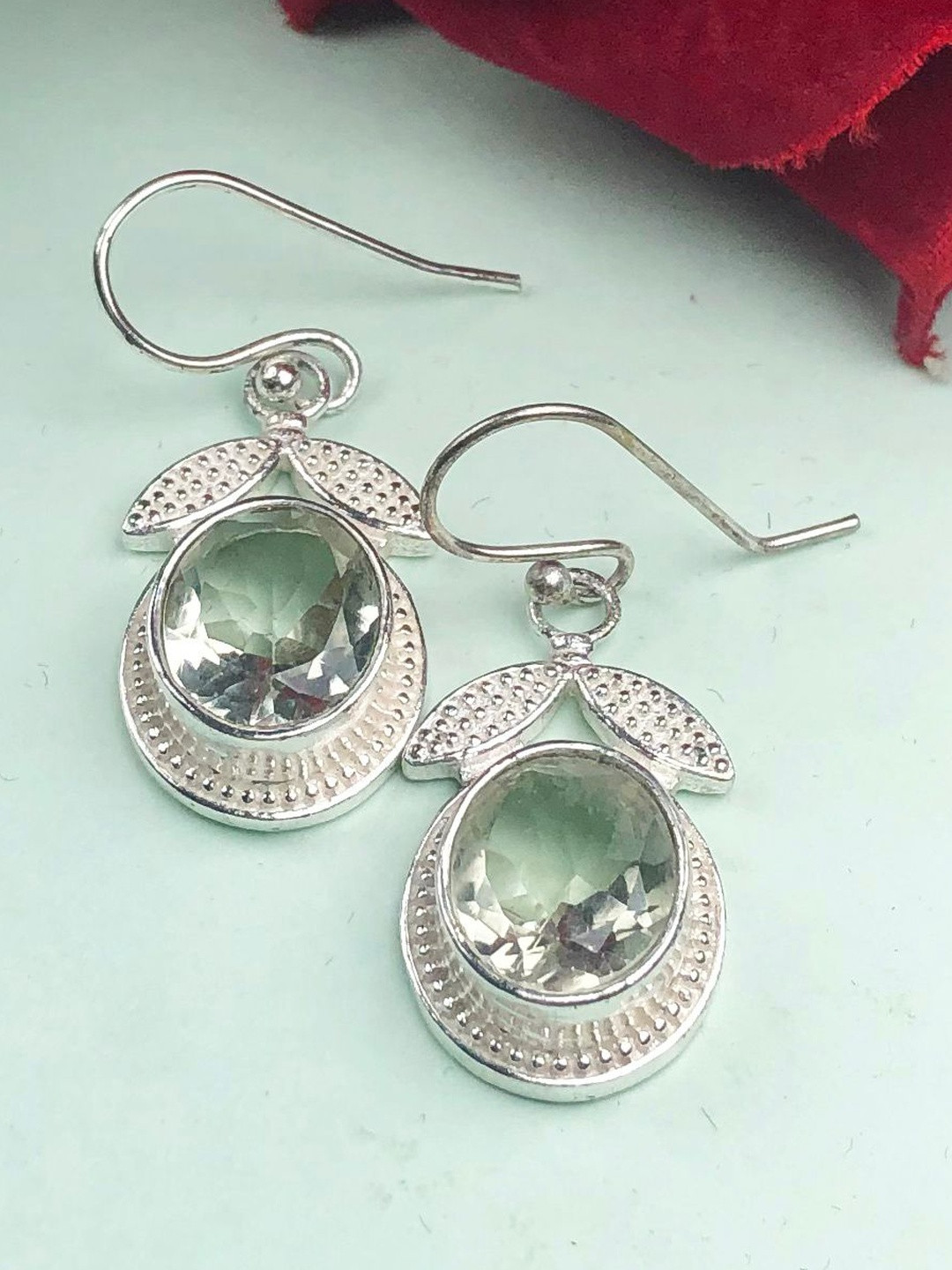 Zhupuk Women Oval Brass Crystals Natural Gemstone Drop Earrings