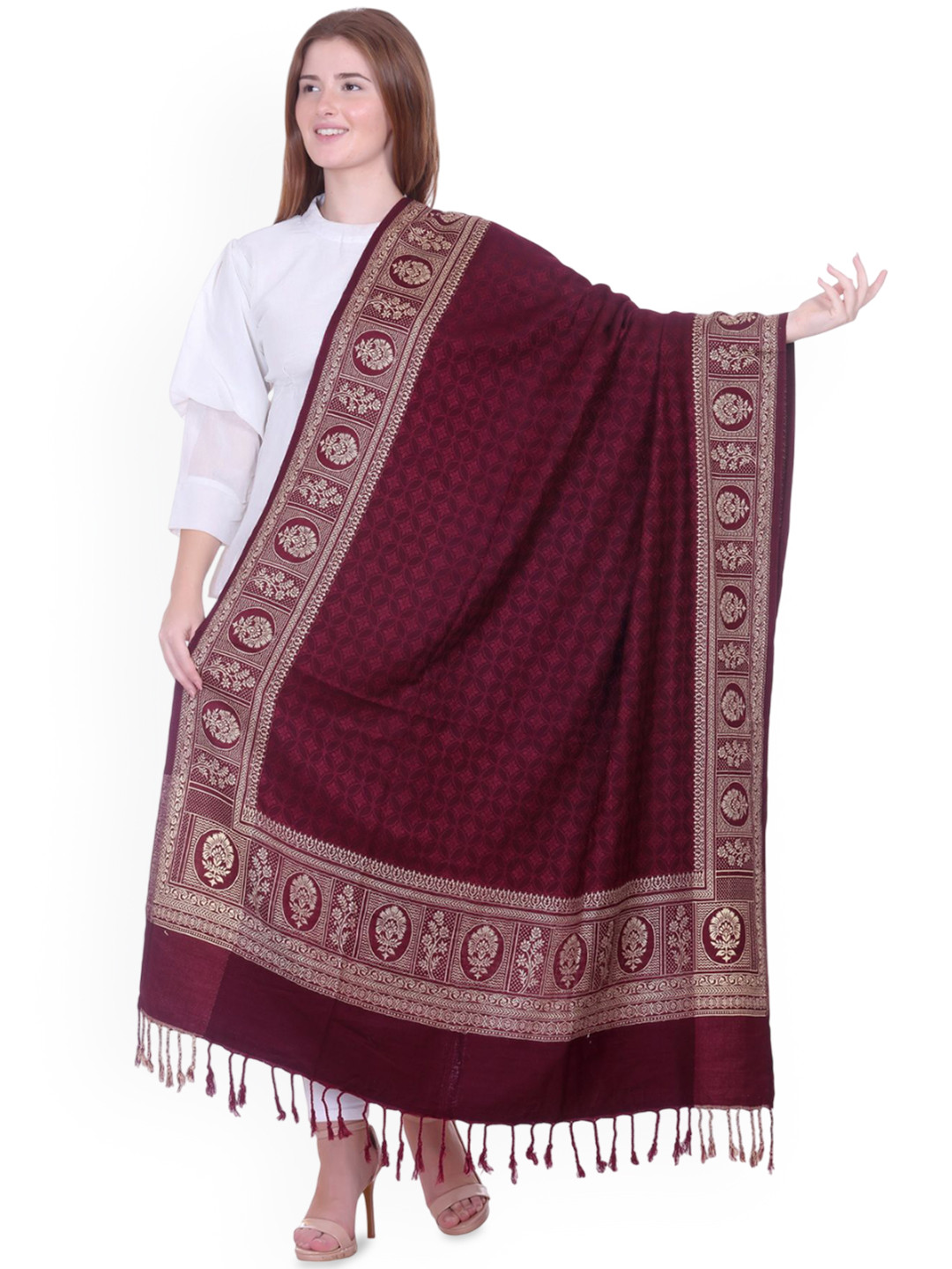 TRUDO Floral Woven Design Acrylic Shawl