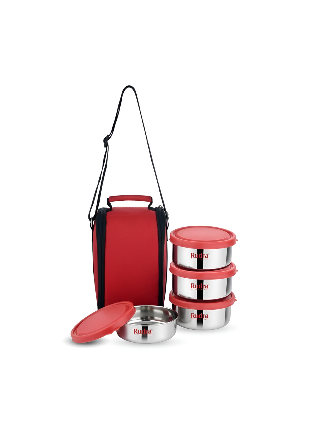 RUDRA Red Stainless Steel Easy To Clean Lunch Box