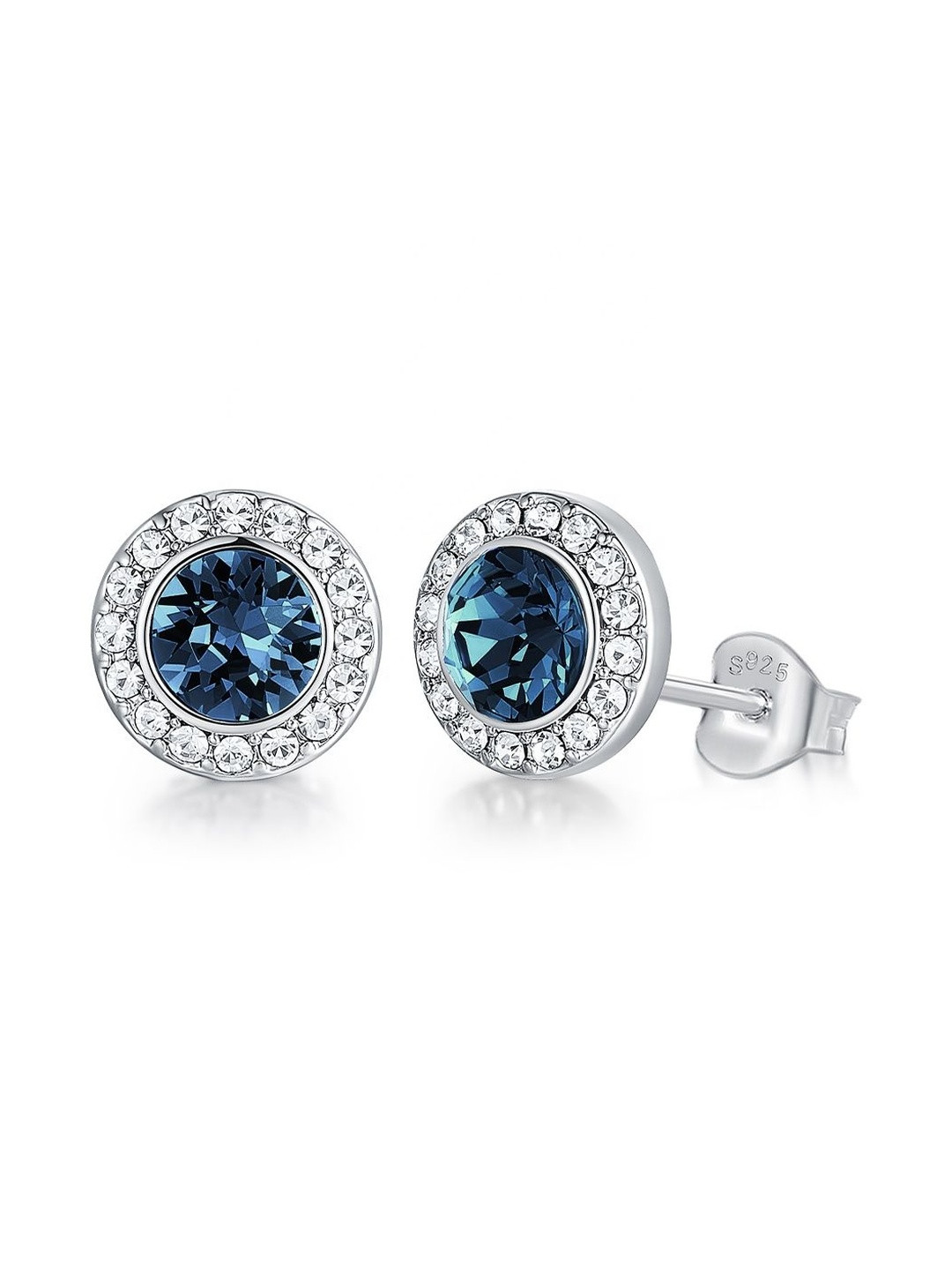 MYSTICFLAVIA Blue Ocean Stud Crystal Silver Earrings
