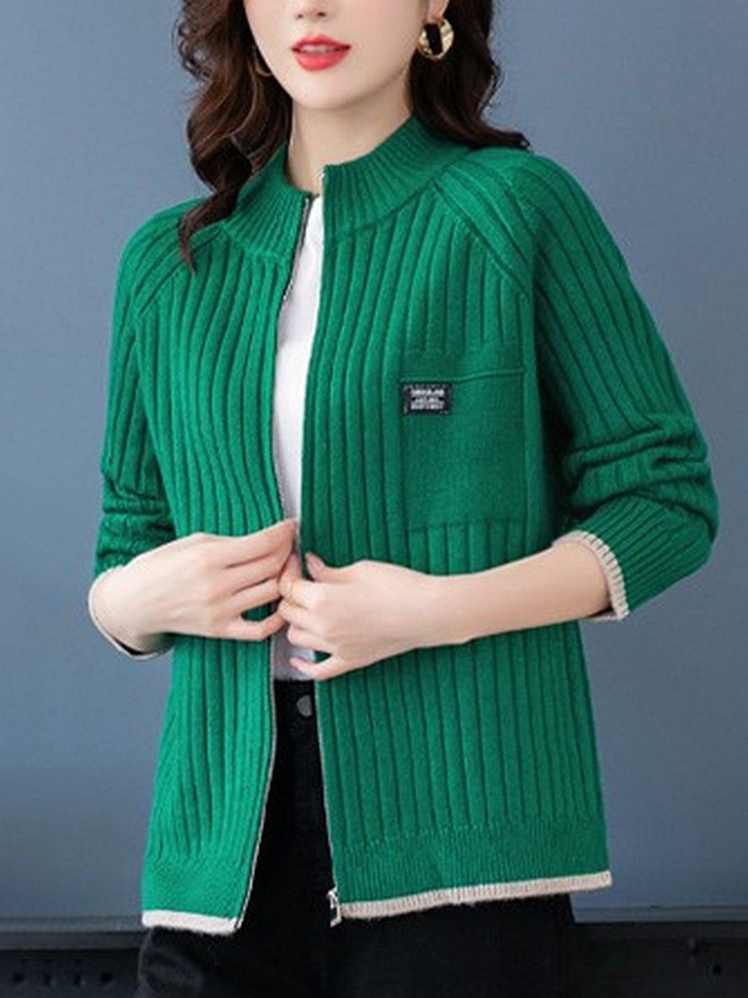 StyleCast Ribbed Full Sleeves Zip Detail Cardigan