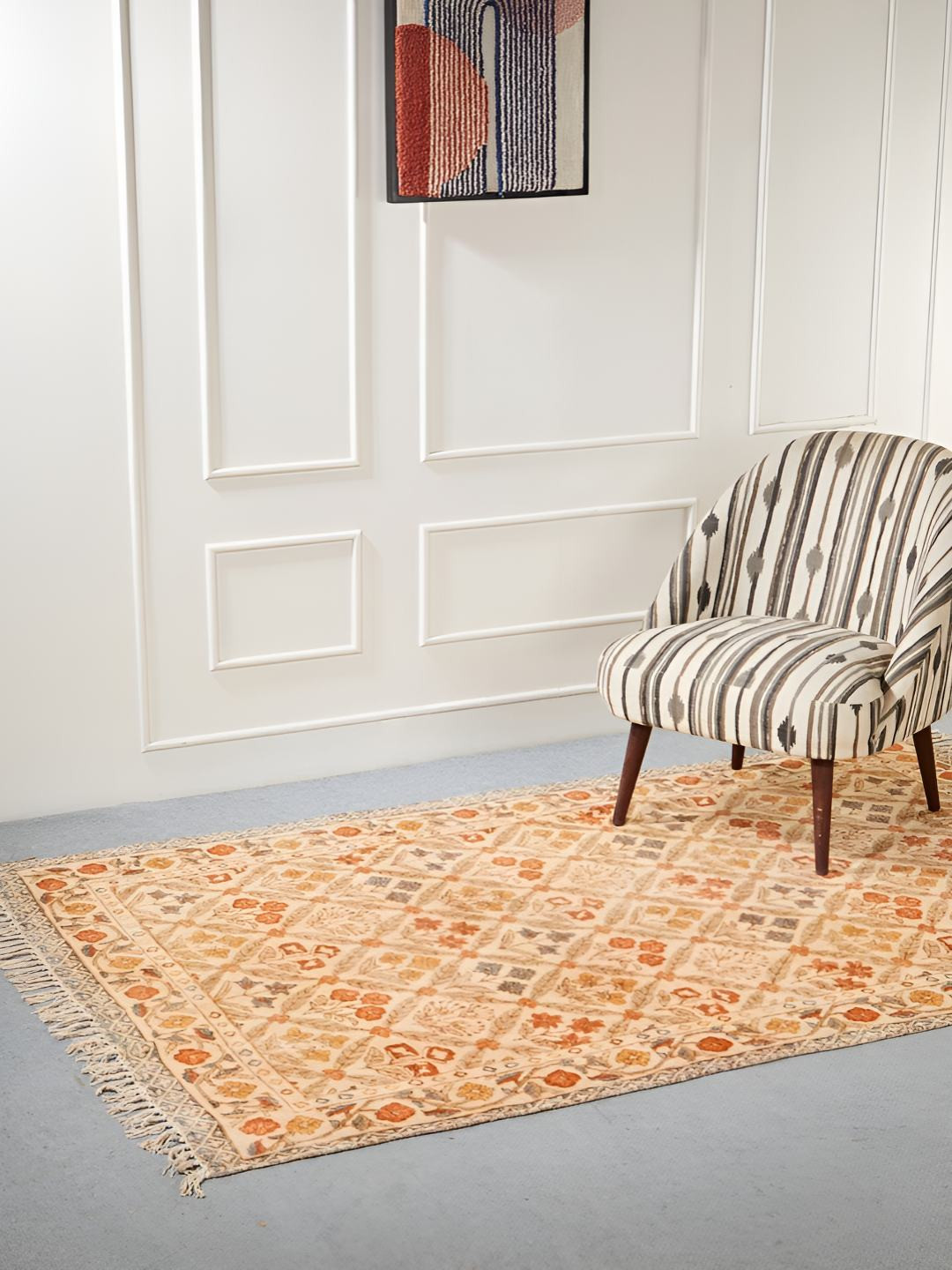 Fabindia Vrisi Beige & Brown Printed Cotton Dhurrie