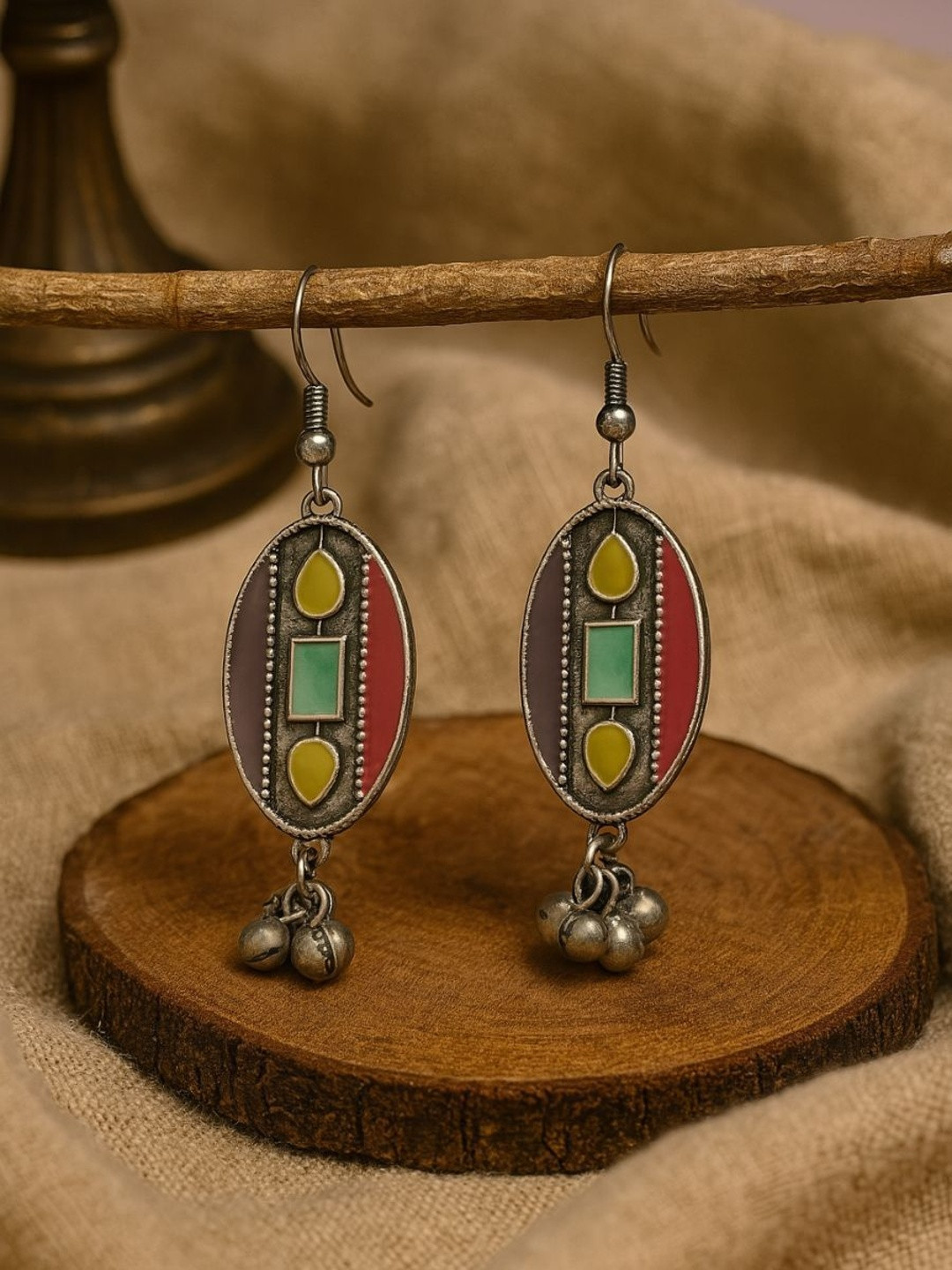 EVERSTYLISH RAJASVI Silver-Plated Oxidised Oval Shaped Drop Earrings