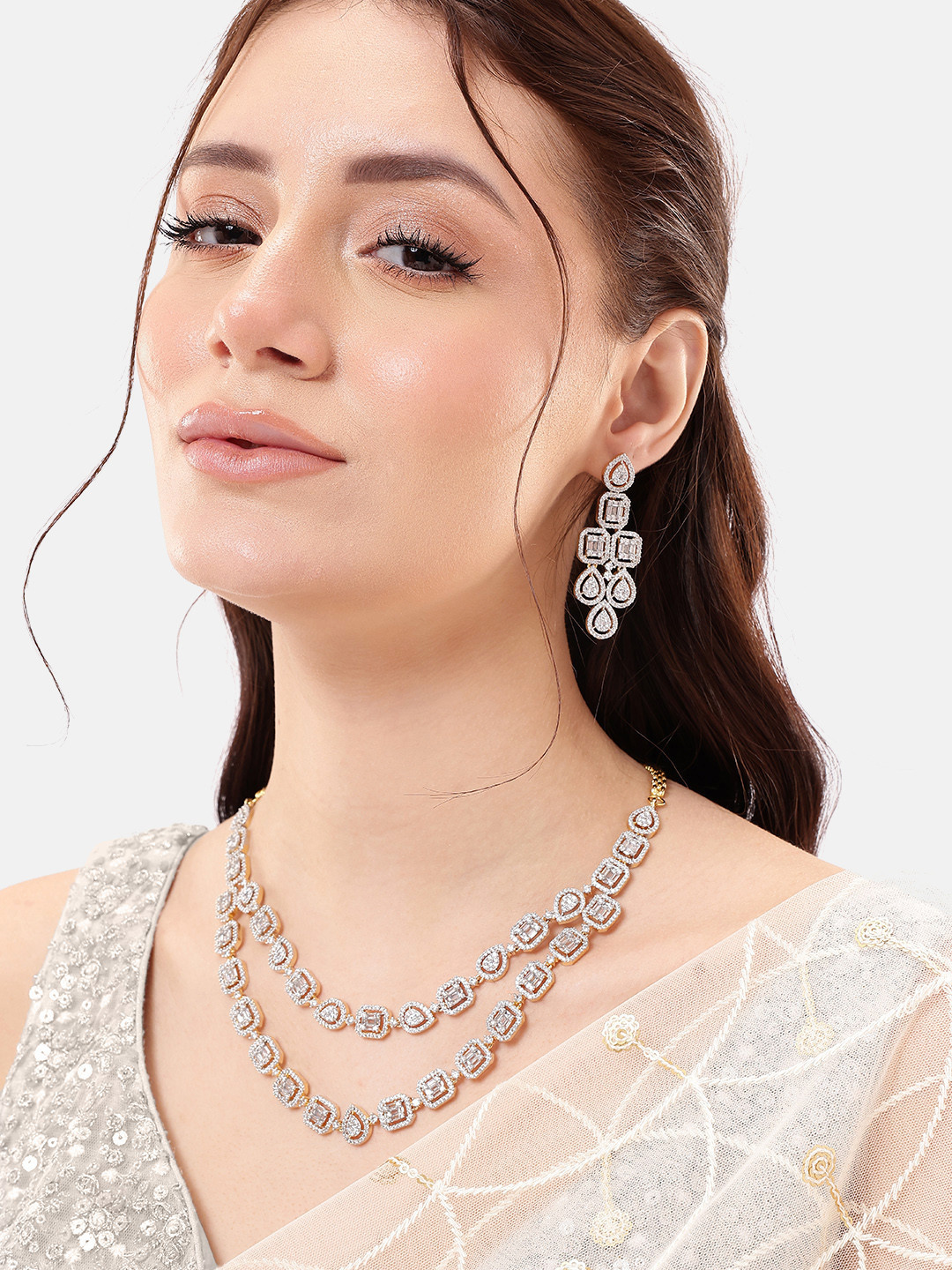 Nuyug American Diamond Elan Grace Layered Necklace Set