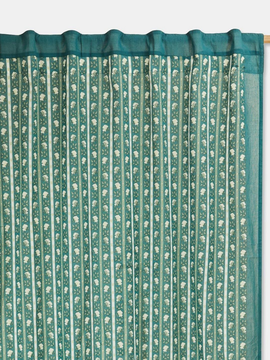 Fabindia Ambara Teal & Beige Floral Printed Cotton Sheer Door Curtain