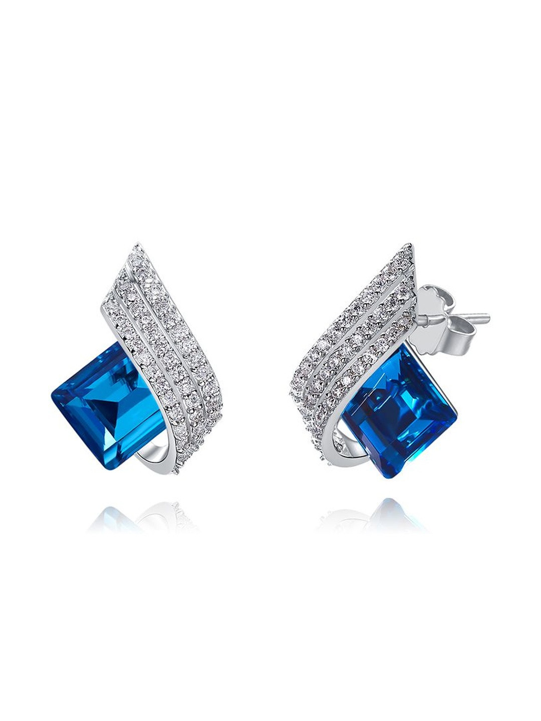 MYSTICFLAVIA Blue Roman Crystal Silver Earrings