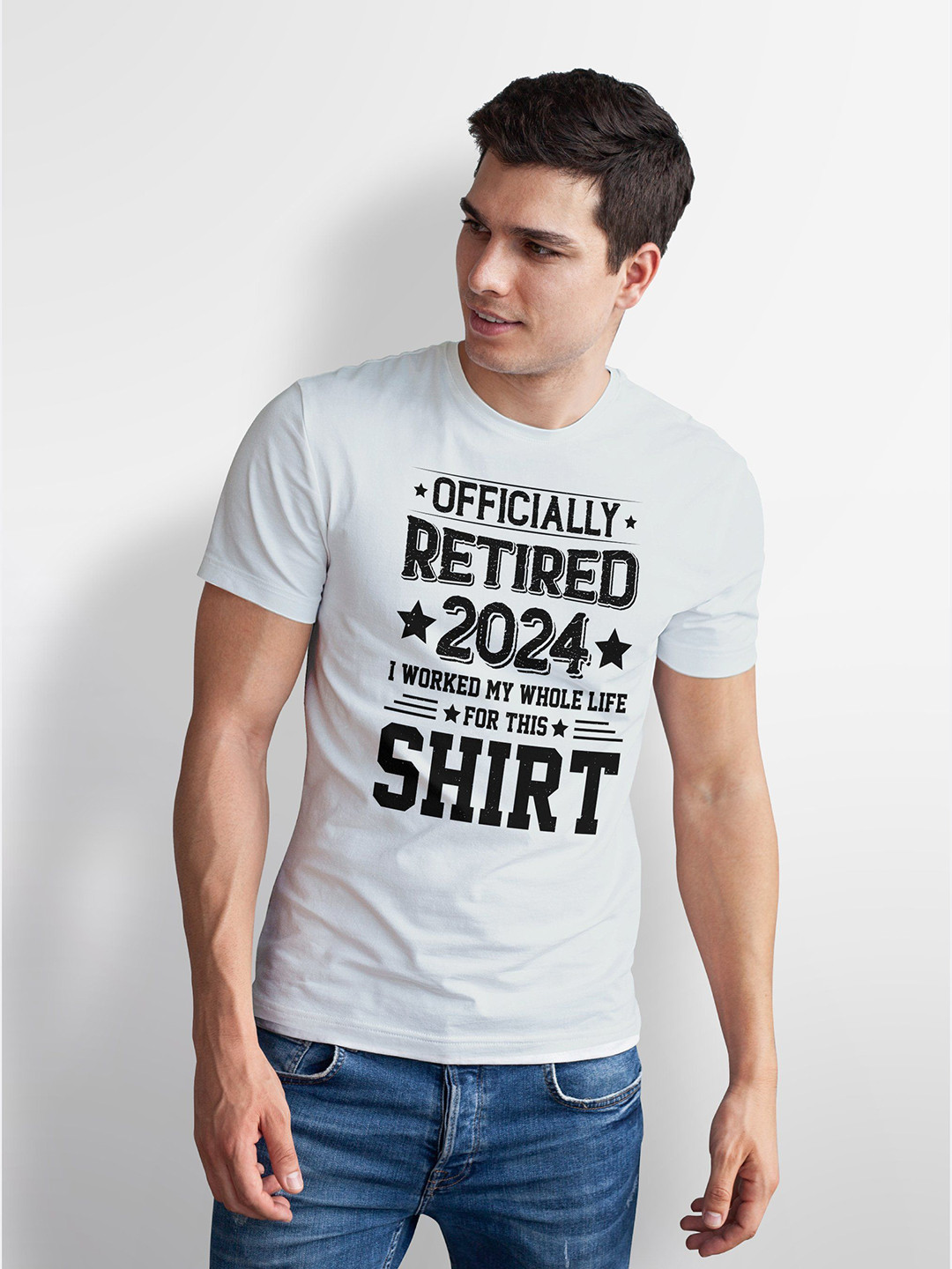 Seekbuylove Men Bio Finish Officially Retired 2024 Round Neck Pure Cotton T-shirt