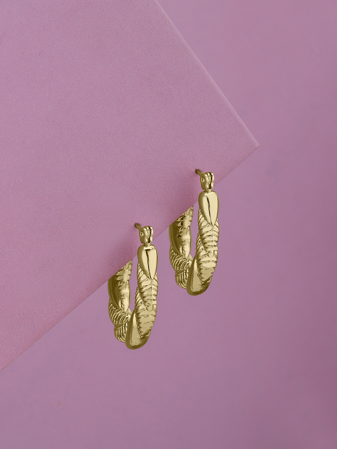 Carlton London Gold Plated Classic Textured Hoop Earring