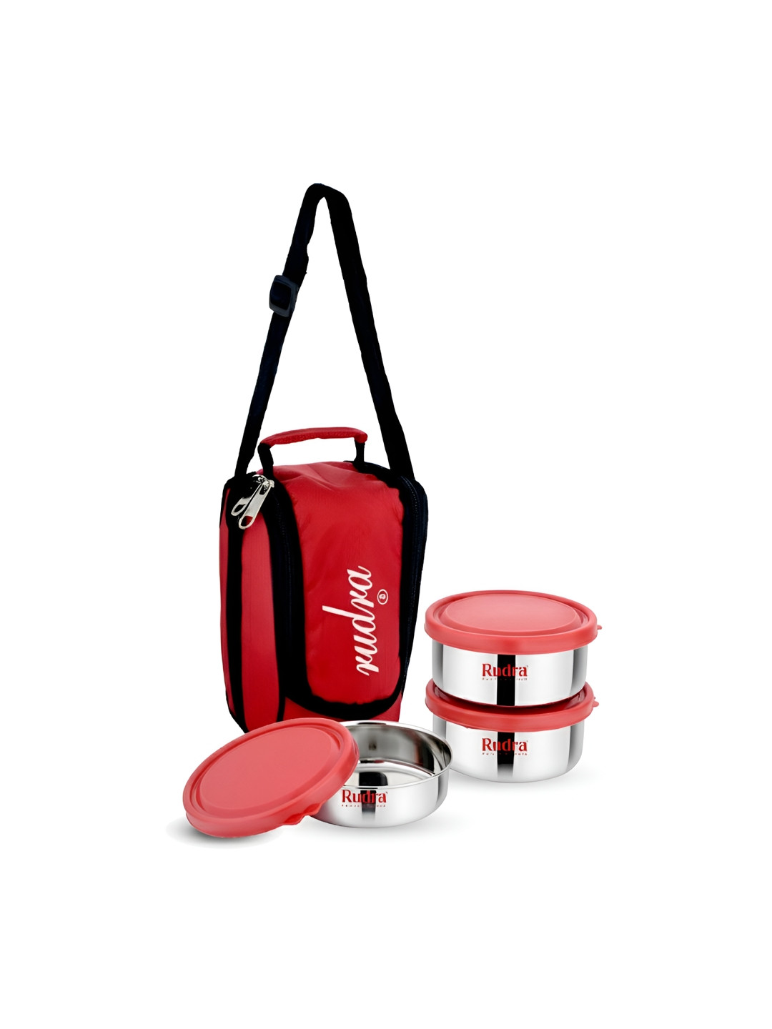 RUDRA Red Stainless Steel Easy To Clean Lunch Box