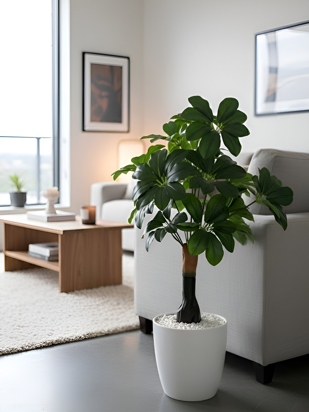 AARVI DECOR STUDIO Green Non-Hanging Artificial Umbrella Plant