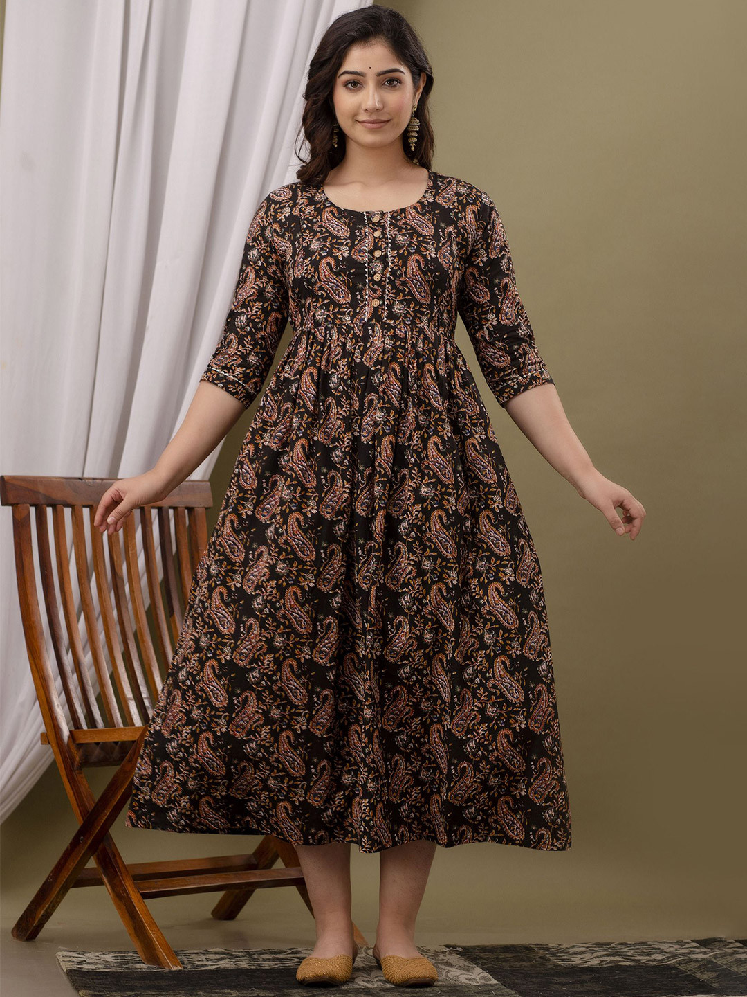 FACON GRAVIDA Women Floral Printed Maternity Fit and Flare Midi Dress