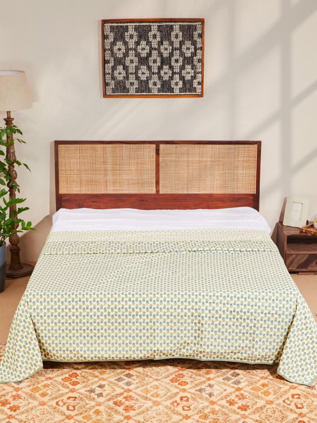 Fabindia Ambara Teal & Cream-Coloured Ethnic Motifs Mild Winter Dohar