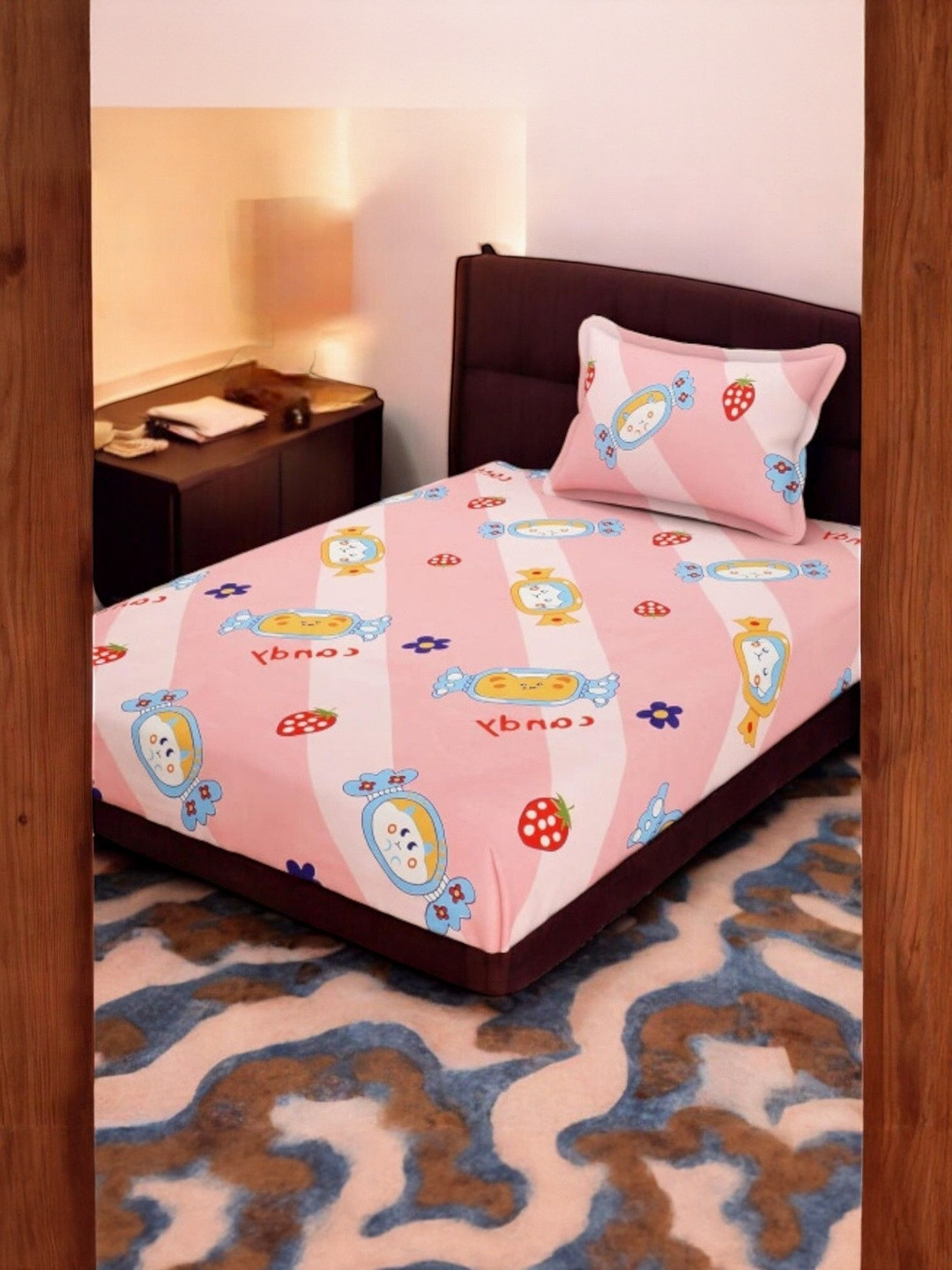 WELLNEST Pink 110 TC Cotton Single Bedsheets