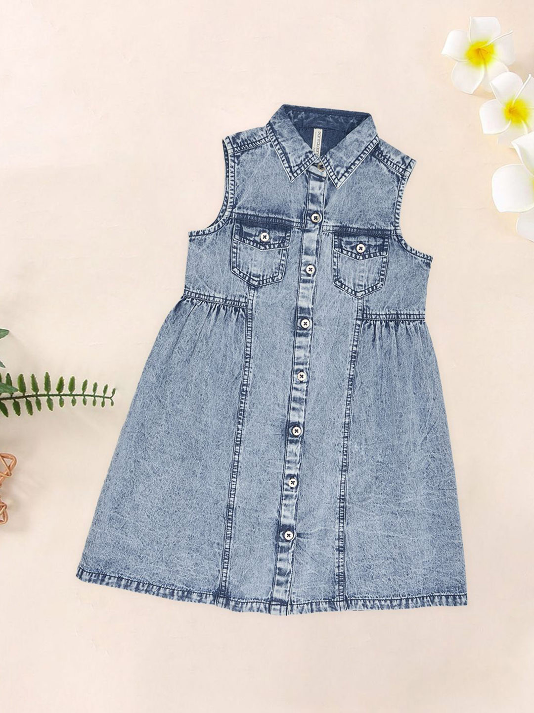 Pantaloons Junior Girls Denim Shirt Dress With Pocket Details