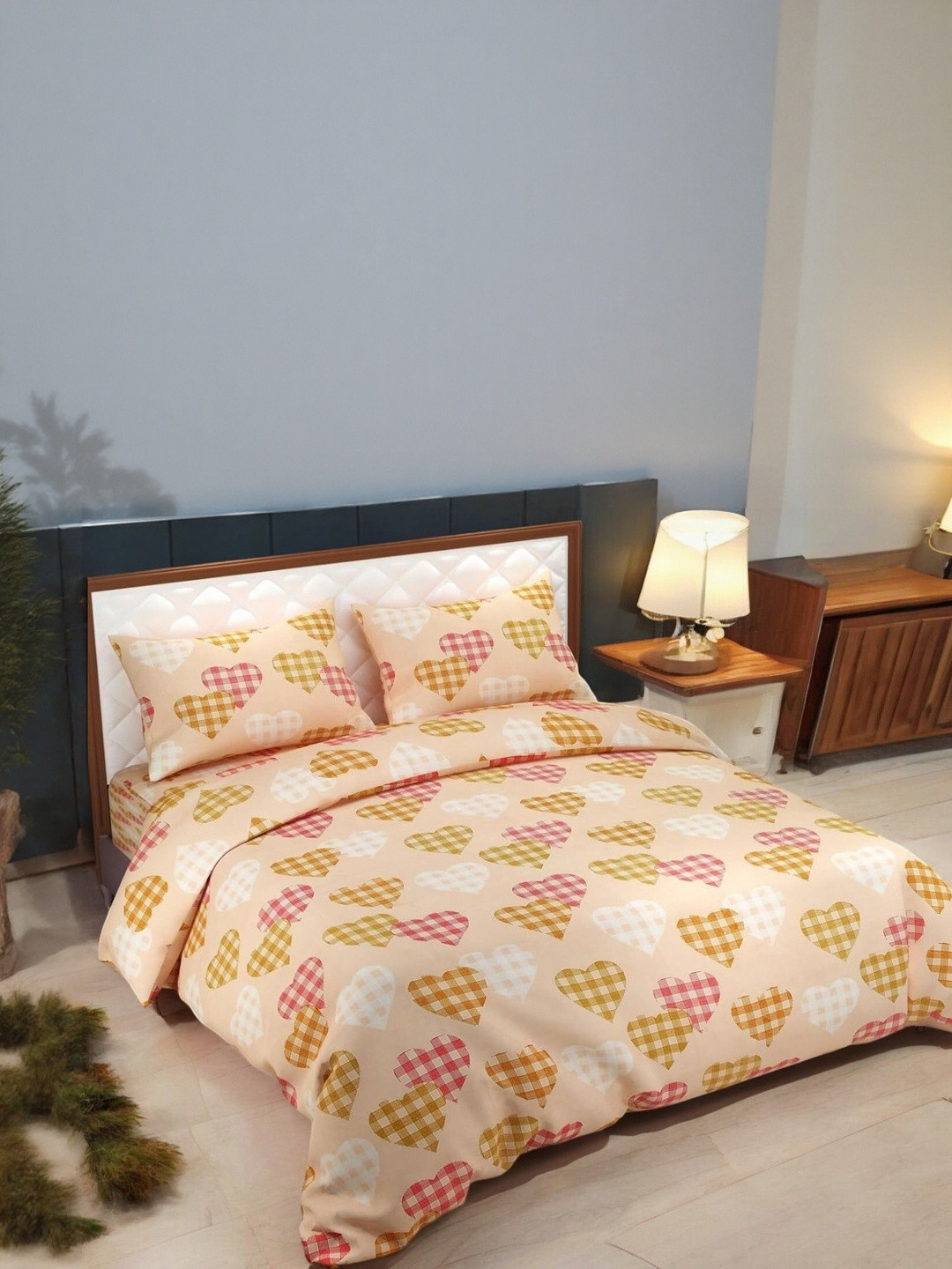 WELLNEST Multicoloured 104 TC Polyester Queen Bedsheets