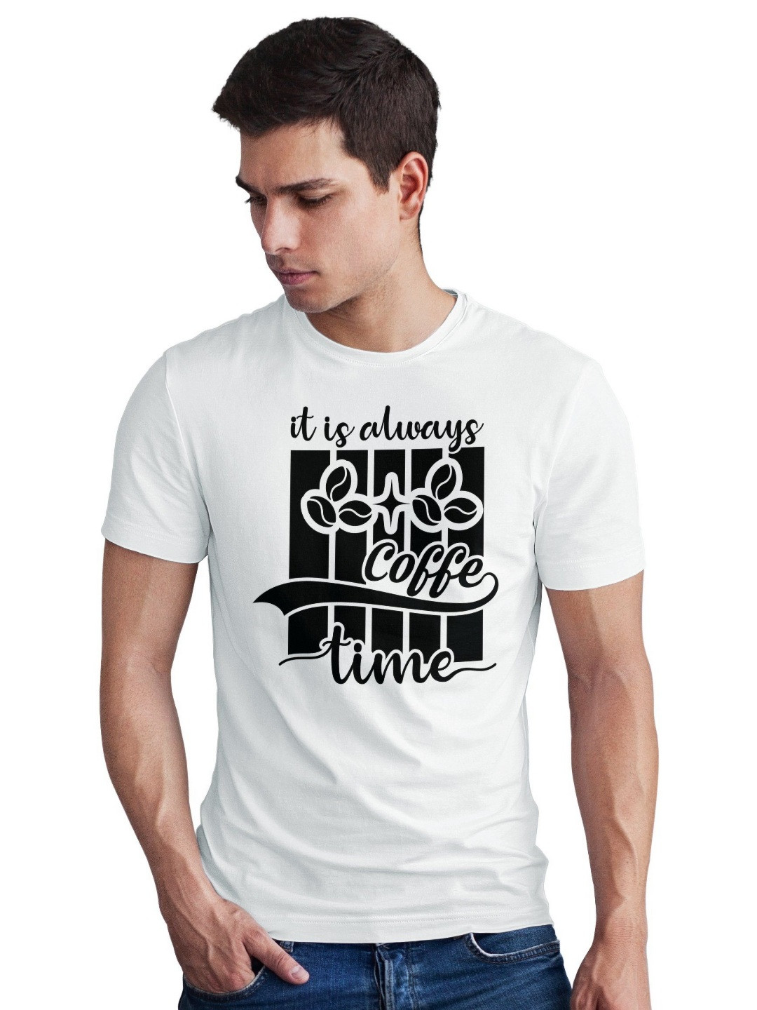 Seekbuylove Men Bio Finish Always Coffee Time Round Neck Pure Cotton T-shirt