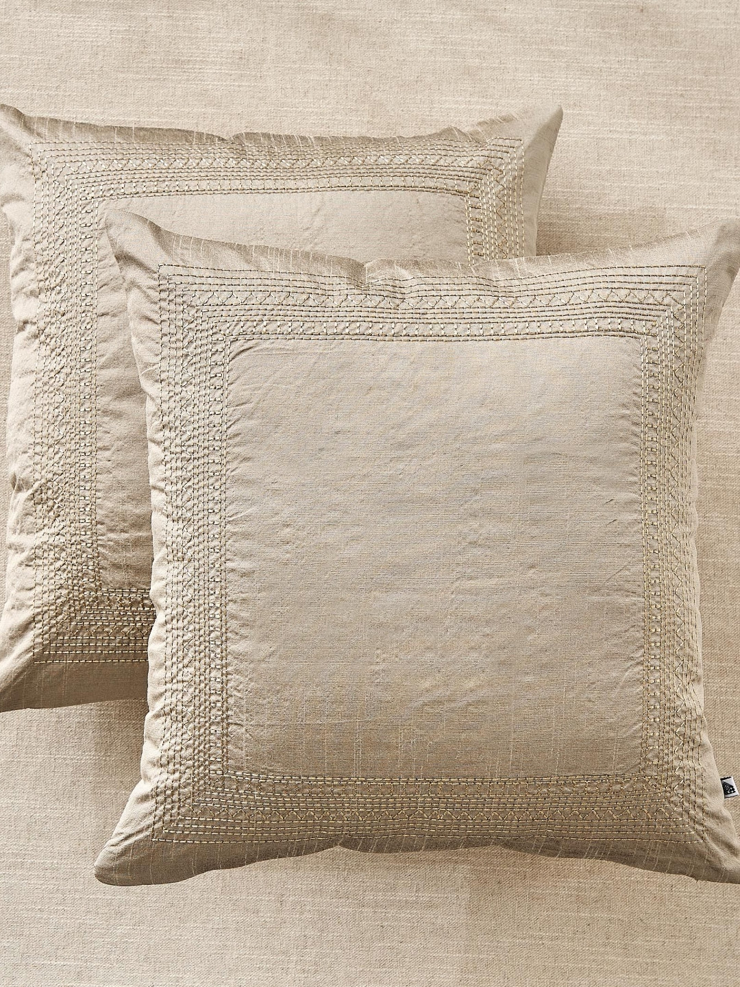 Home Centre Velin Beige 2 Pieces Embroidered Square Cushion Covers