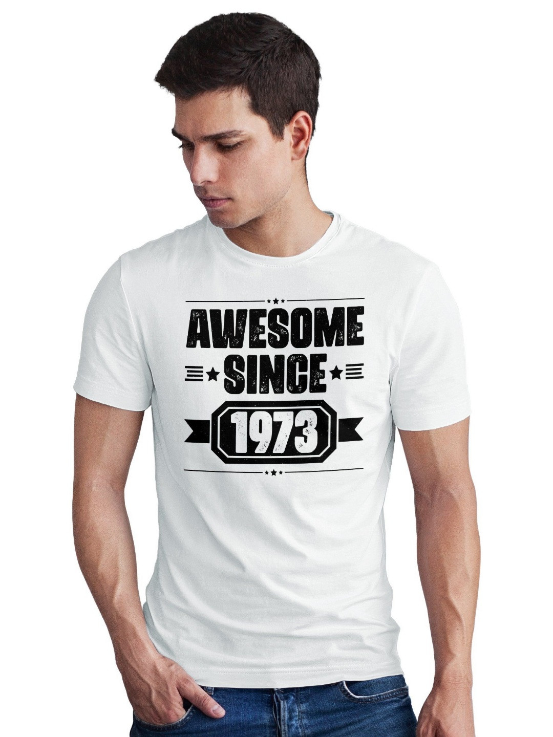 Seekbuylove Men Bio Finish Awesome Since 1973 Round Neck Pure Cotton T-shirt