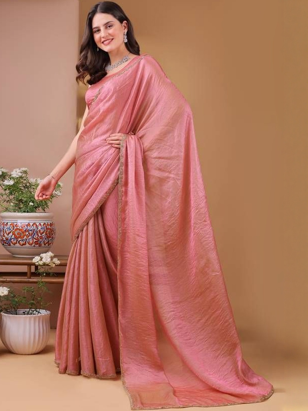 HERE&NOW Woven Design Zari Pure Chiffon Saree With Blouse Piece
