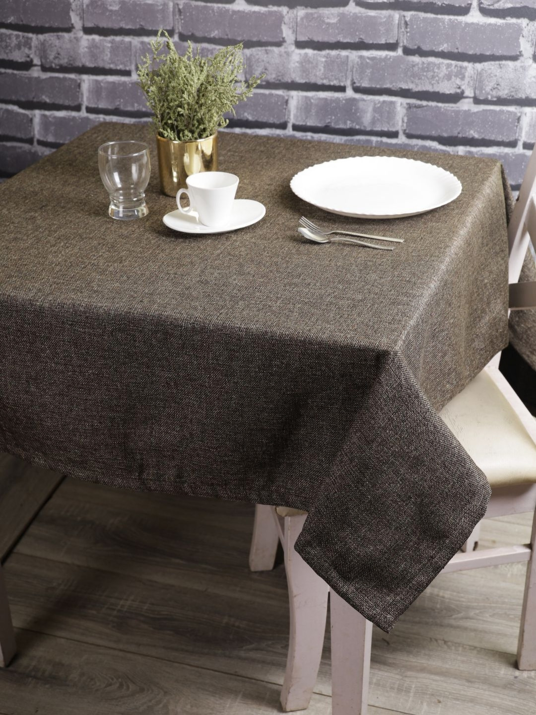 THE CONVERSION Coffee Brown 2-Seater Textured Square Jute Linen Heat Resistant Table Cover