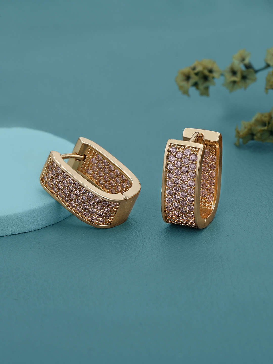 Carlton London Gold Plated Pink CZ Oval Hoop Earring